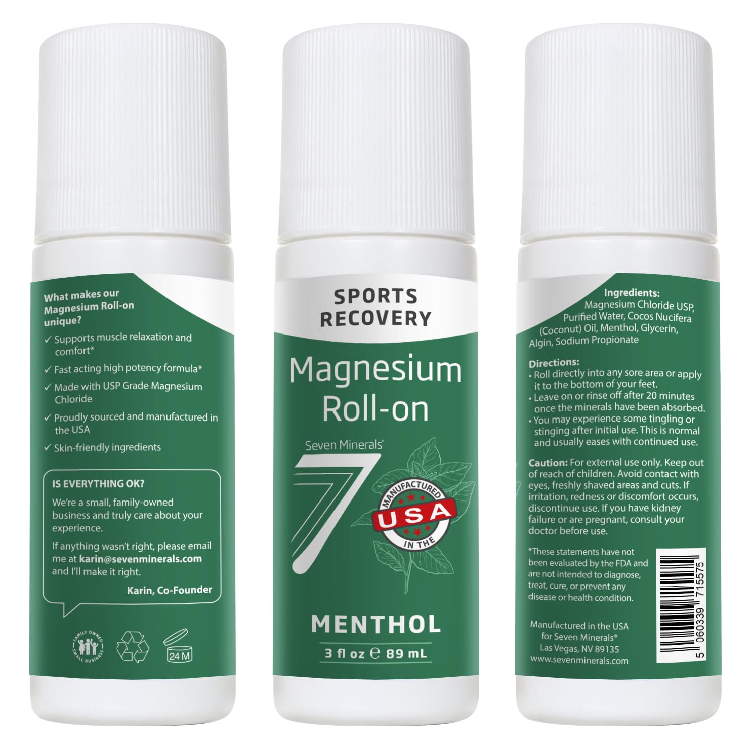 Seven Minerals Magnesium Roll On Stick with Menthol for Pain Relief - Cooling Magnesium Oil for Sports Recovery, Sore Muscles, Backache - Fast Acting - All Natural Alternative, 3 Fl Oz Seven MineralsAu supplements