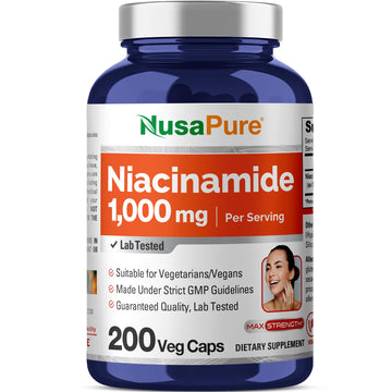 NusaPure Niacinamide 1000mg 200 Veggie Capsules (Non-GMO, Vegan) Flush Free NusaPureAu supplements