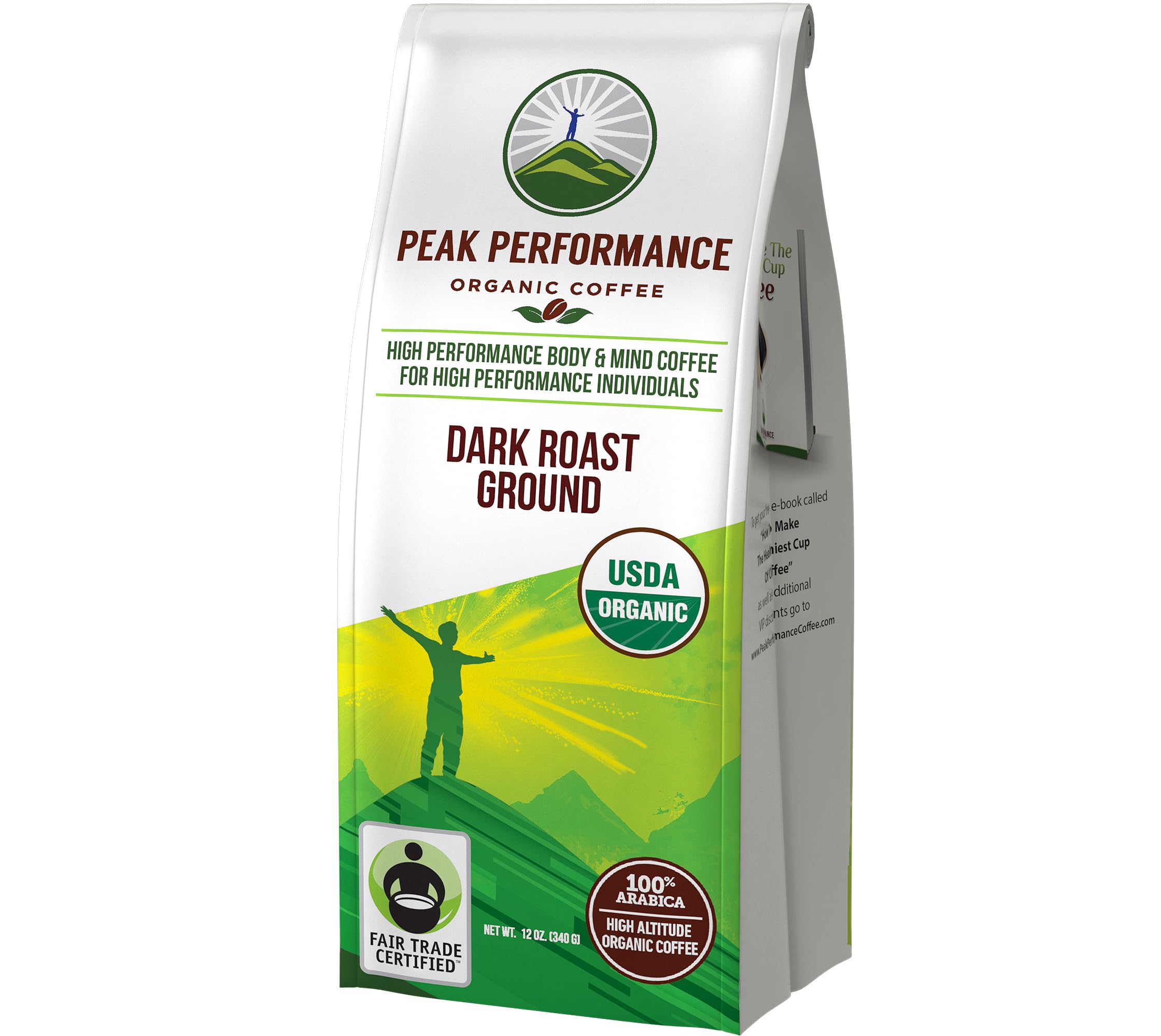 Peak Performance High Altitude Organic Coffee - Fair Trade, Low Acid, Non GMO, and Beans Full of Antioxidants - Dark Roast Smooth Tasting USDA Certified Organic Ground Coffee Bag 12 oz Peak PerformanceAu supplements