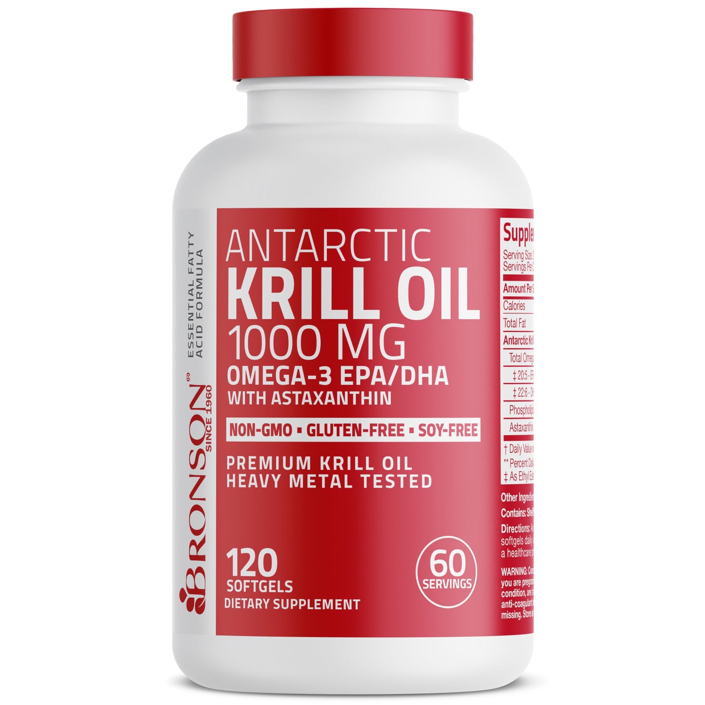 Bronson Antarctic Krill Oil 1000 mg with Omega-3s EPA, DHA, Astaxanthin and Phospholipids 120 Softgels BronsonUS supplements