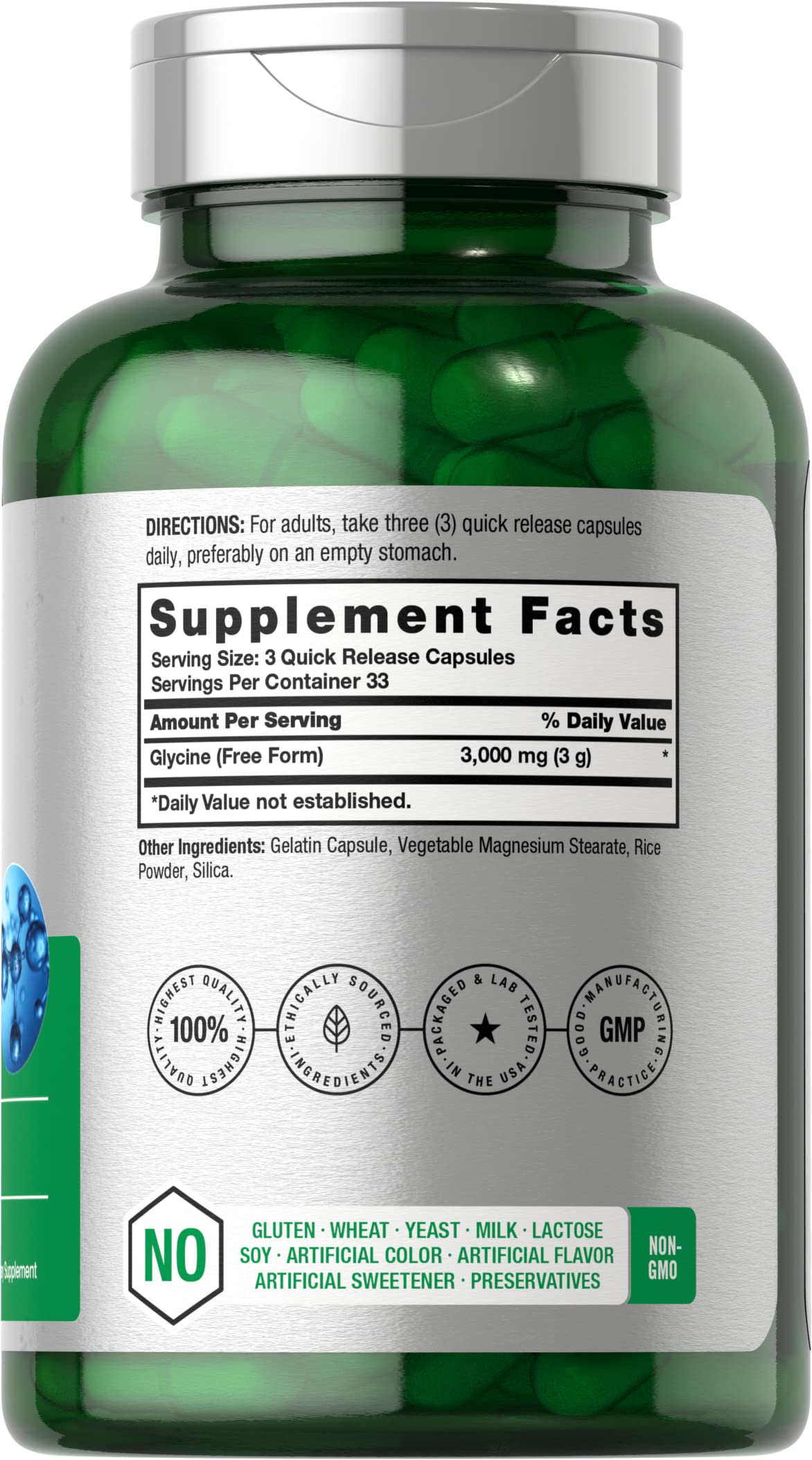 Glycine 3000 mg 100 Capsules | Non-GMO, Gluten Free Glycine Supplement | by Horbaach HorbäachUS supplements