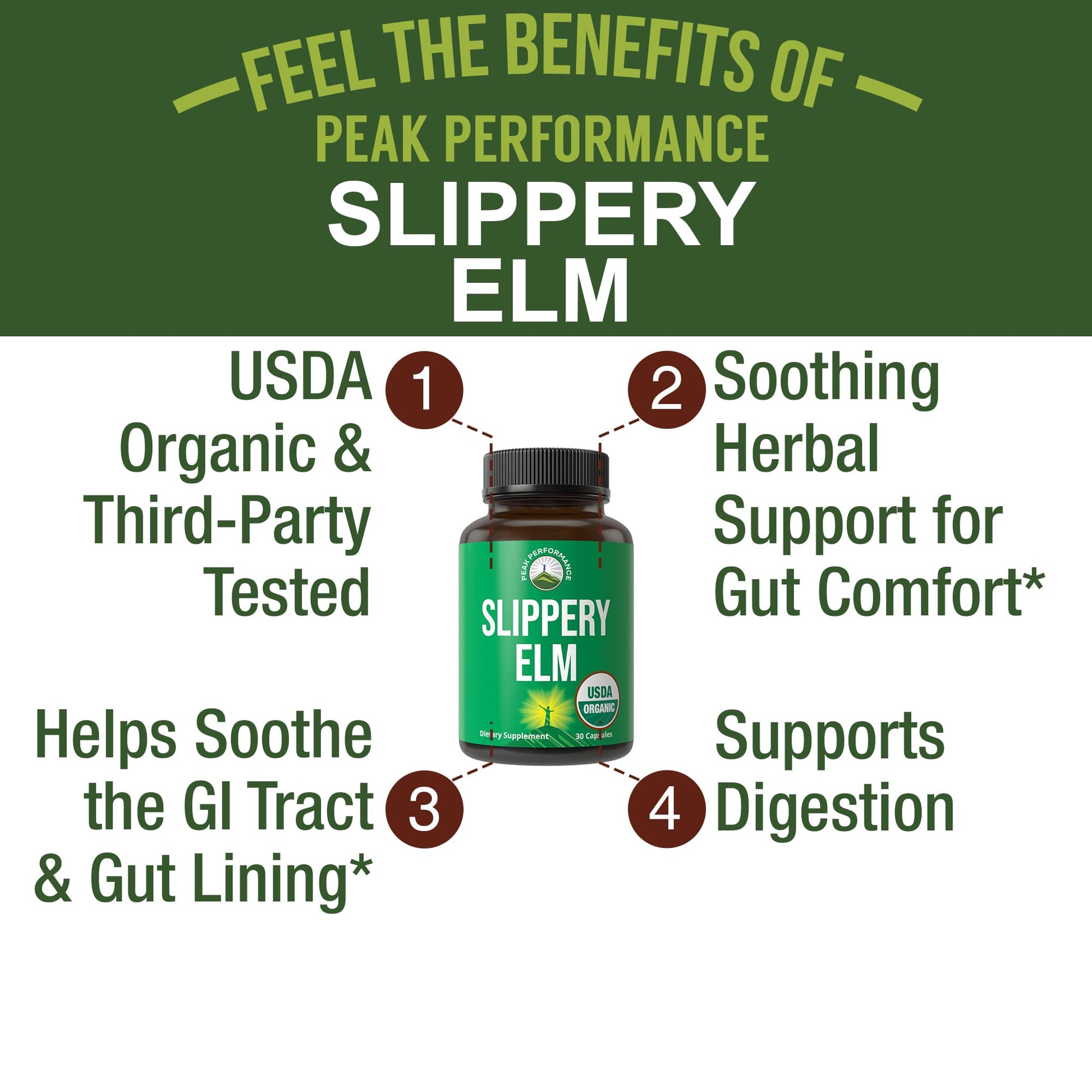 USDA Organic Slippery Elm for Women & Men. Vegan Capsules with Micronized Slippery Elm Bark Powder for Digestion, Bloating Relief, & Gut Lining. Natural Mucilage That Soothes The Throat & Airways Peak PerformanceAu supplements