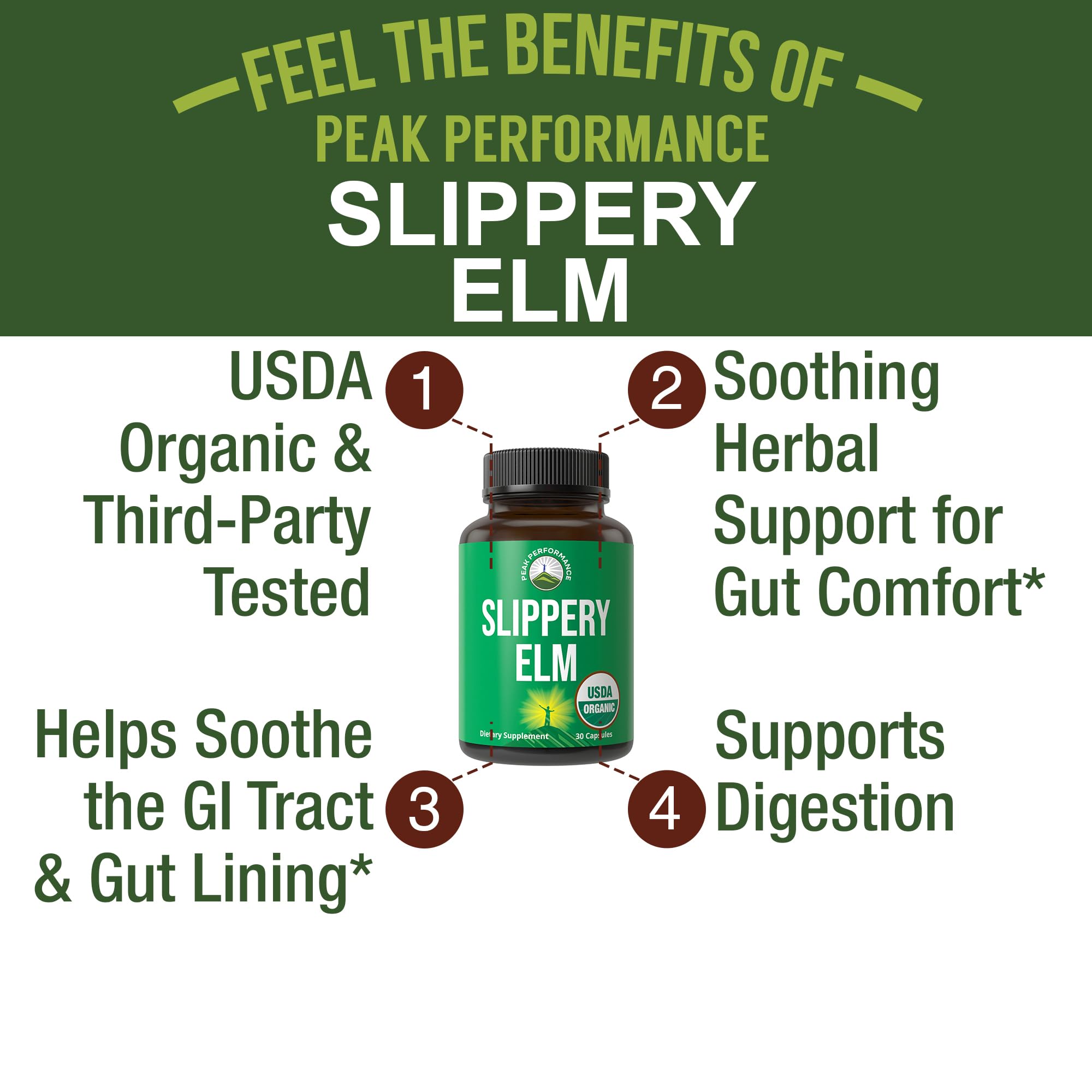 USDA Organic Slippery Elm for Women & Men. Vegan Capsules with Micronized Slippery Elm Bark Powder for Digestion, Bloating Relief, & Gut Lining. Natural Mucilage That Soothes The Throat & Airways Peak PerformanceAu supplements