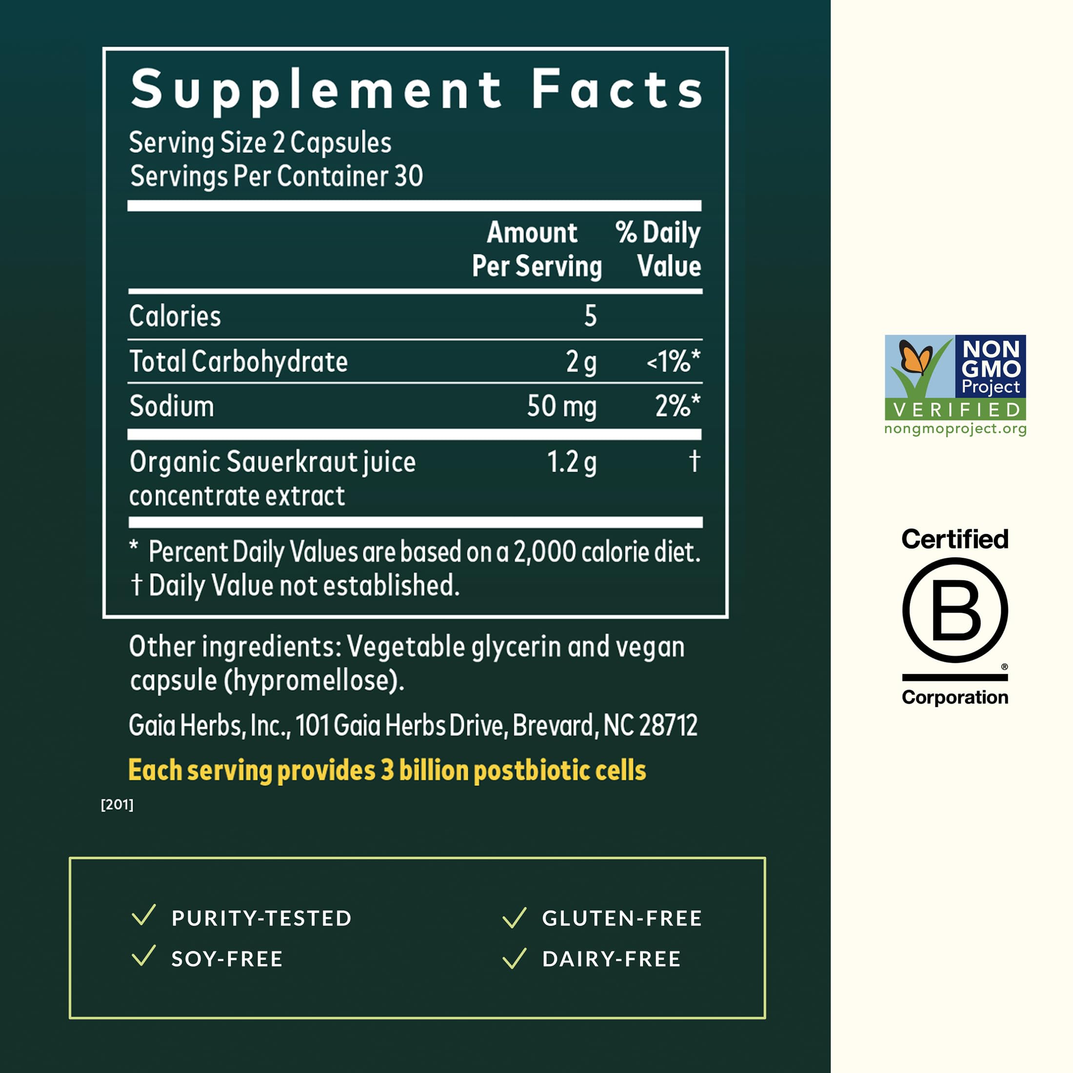 Gaia Herbs Sauerkraut Postbiotic - Gut Health & Immune Support Supplement* - Made with Fermented Sauerkraut - Free from Dairy, Soy & Gluten - 60 Vegan Liquid Phyto-Caps (30 Servings) Gaia HerbsAu supplements