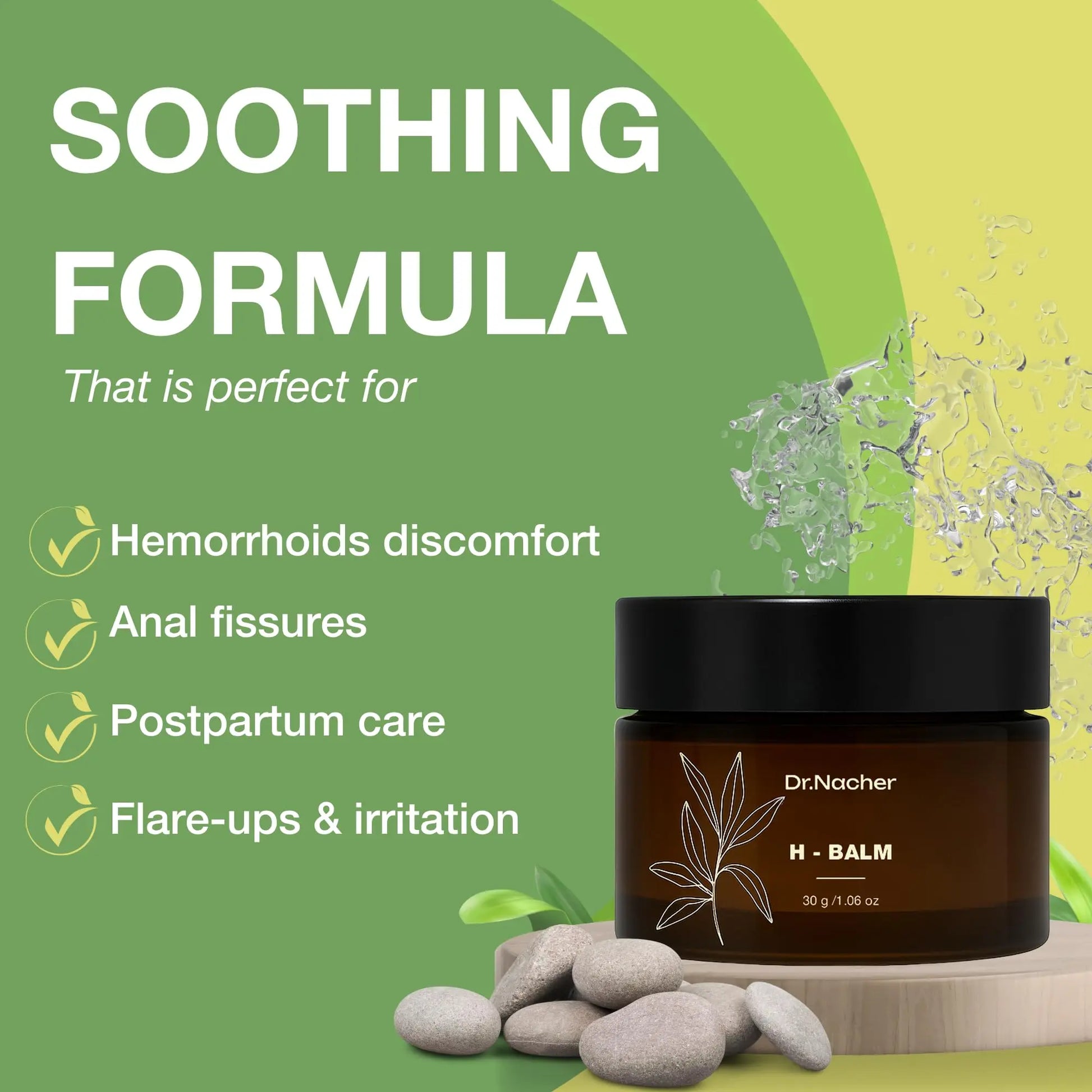 Dr. Nacher H-Balm. Rectal Natural Balm for Fissure, Hem Related discomfort. with Sophora & 12 Herbal Extracts. Soothes Irritation. Fast-Acting. Safe for Sensitive Areas and Postnatal. for Men & Women Dr. NacherAu supplements