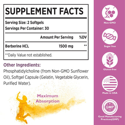 Liposomal Berberine Supplement 1500mg - High Bioavailability Berberine HCL Capsules KoNefancyUS supplements