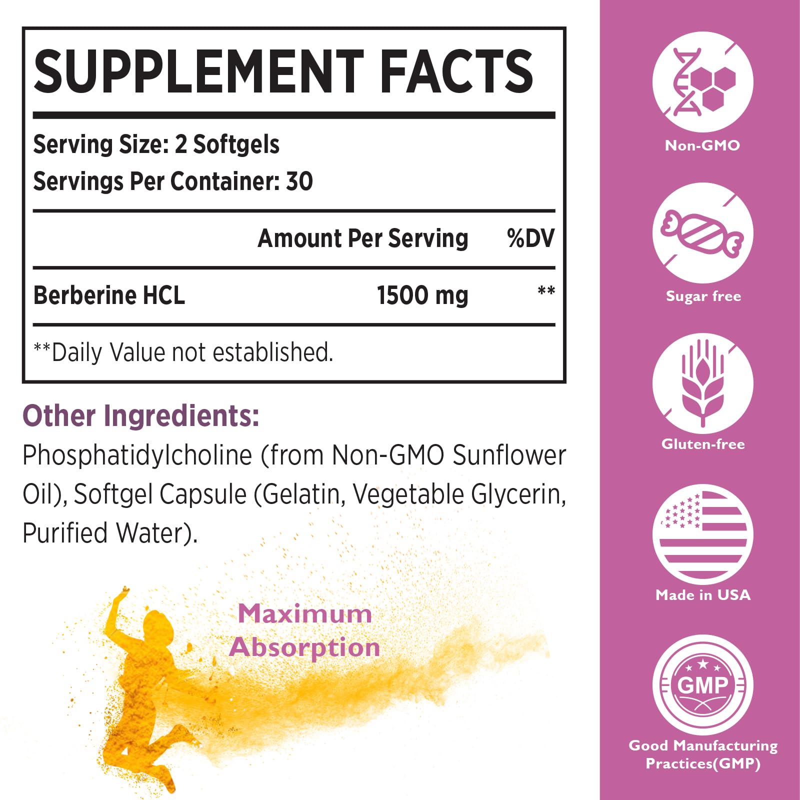 Berberine HCL Supplement 1500mg - High Bioavailability Liposomal Berberine Capsules KoNefancyUS supplements