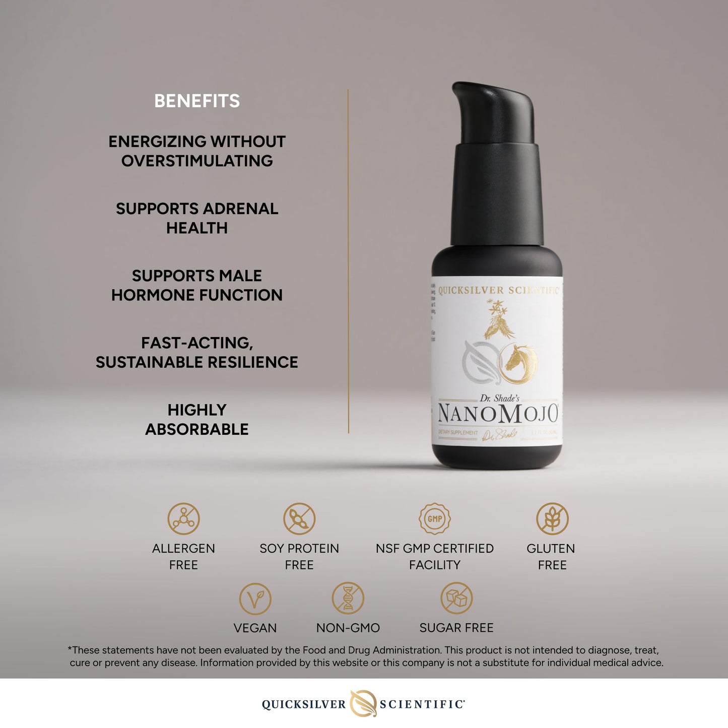 Quicksilver Scientific NanoMojo - Male-Specific Endurance Elixir & Energy Boost Support - 19 Herbs Including Epimedium for Men, Rhodiola Extract, Herbal Ginseng, and Adaptogenic Herbs (1.7oz / 50ml) Quicksilver ScientificUS supplements