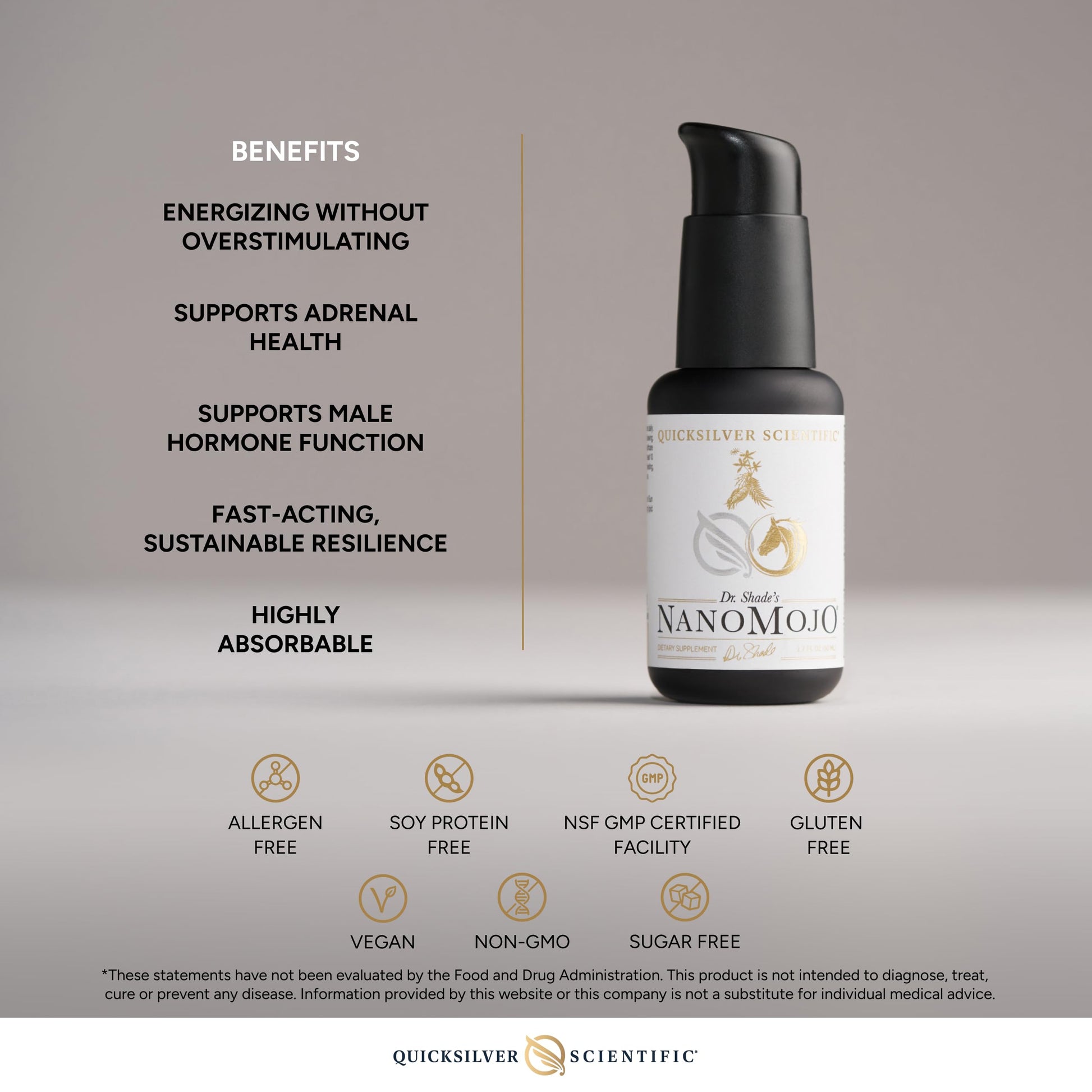 Quicksilver Scientific NanoMojo - Male-Specific Endurance Elixir & Energy Boost Support - 19 Herbs Including Epimedium for Men, Rhodiola Extract, Herbal Ginseng, and Adaptogenic Herbs (1.7oz / 50ml) Quicksilver ScientificUS supplements
