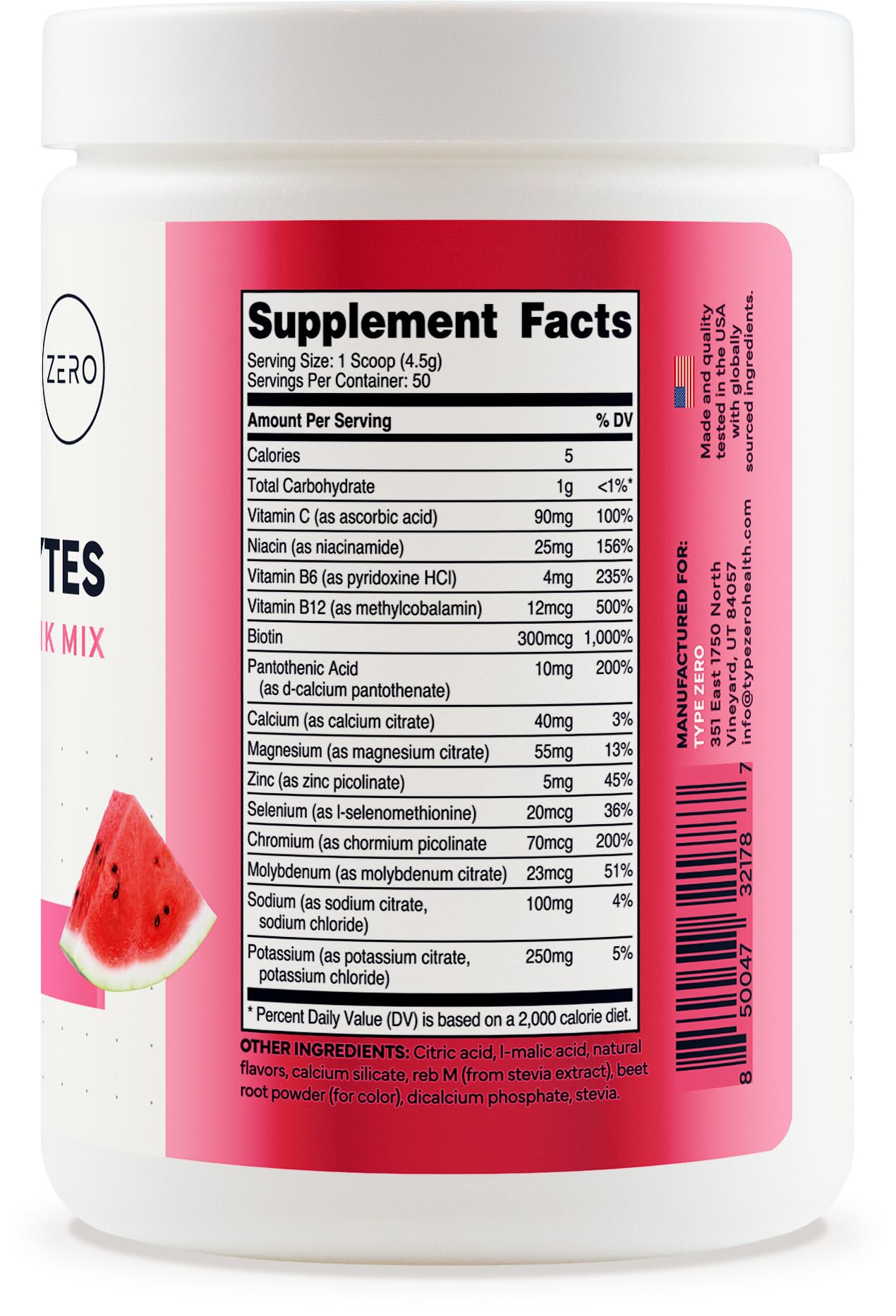 Type Zero Clean Electrolytes Hydration Powder Drink Mix + 14 Essential Vitamins & Minerals - Sugar Free, Zero Artificial Ingredients - Watermelon Flavor, 50 Servings Type ZeroUS supplements
