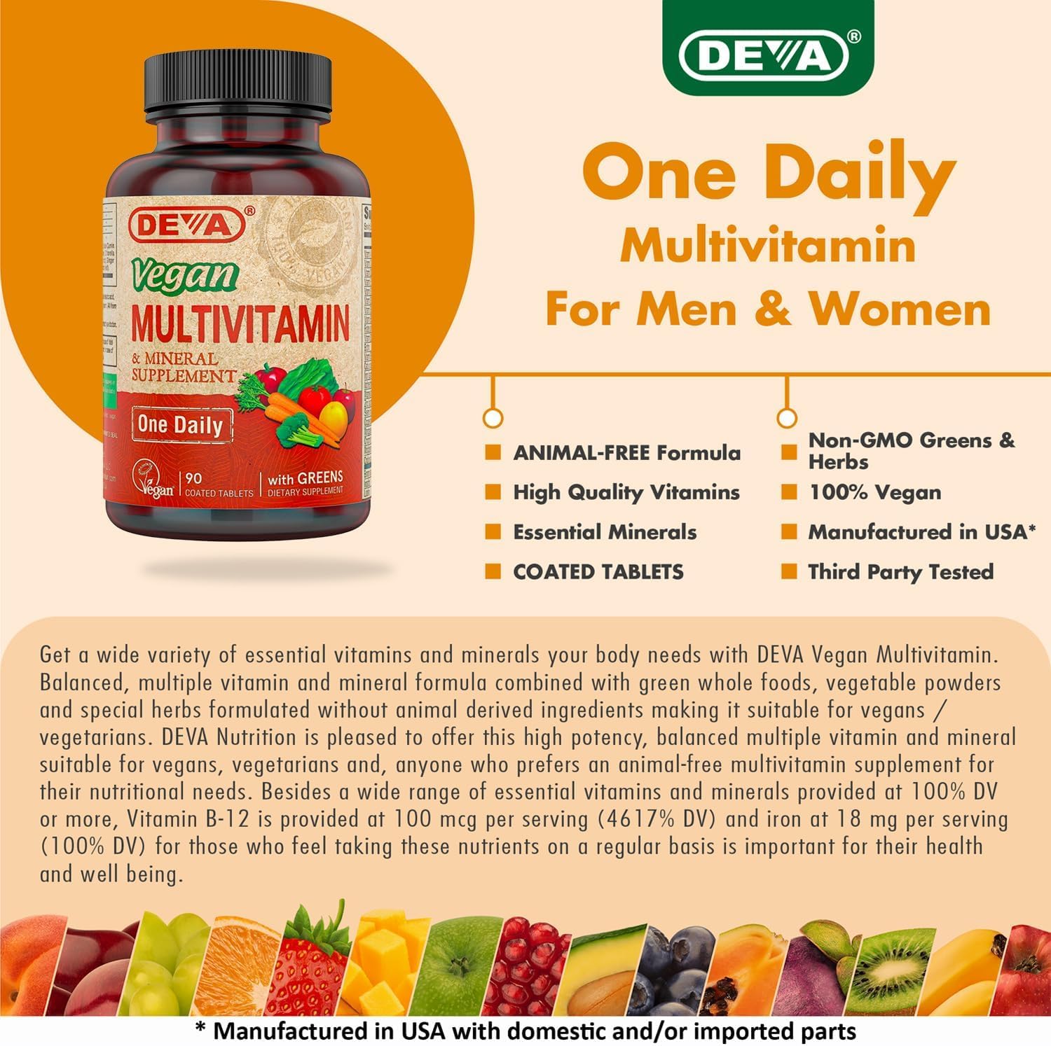 DEVA Vegan Multivitamin & Mineral Supplement with Iron 2-Pack, Spirulina, Chlorella, Ashwagandha, Broccoli & More, 90 Coated Tablets Each DEVAAu supplements