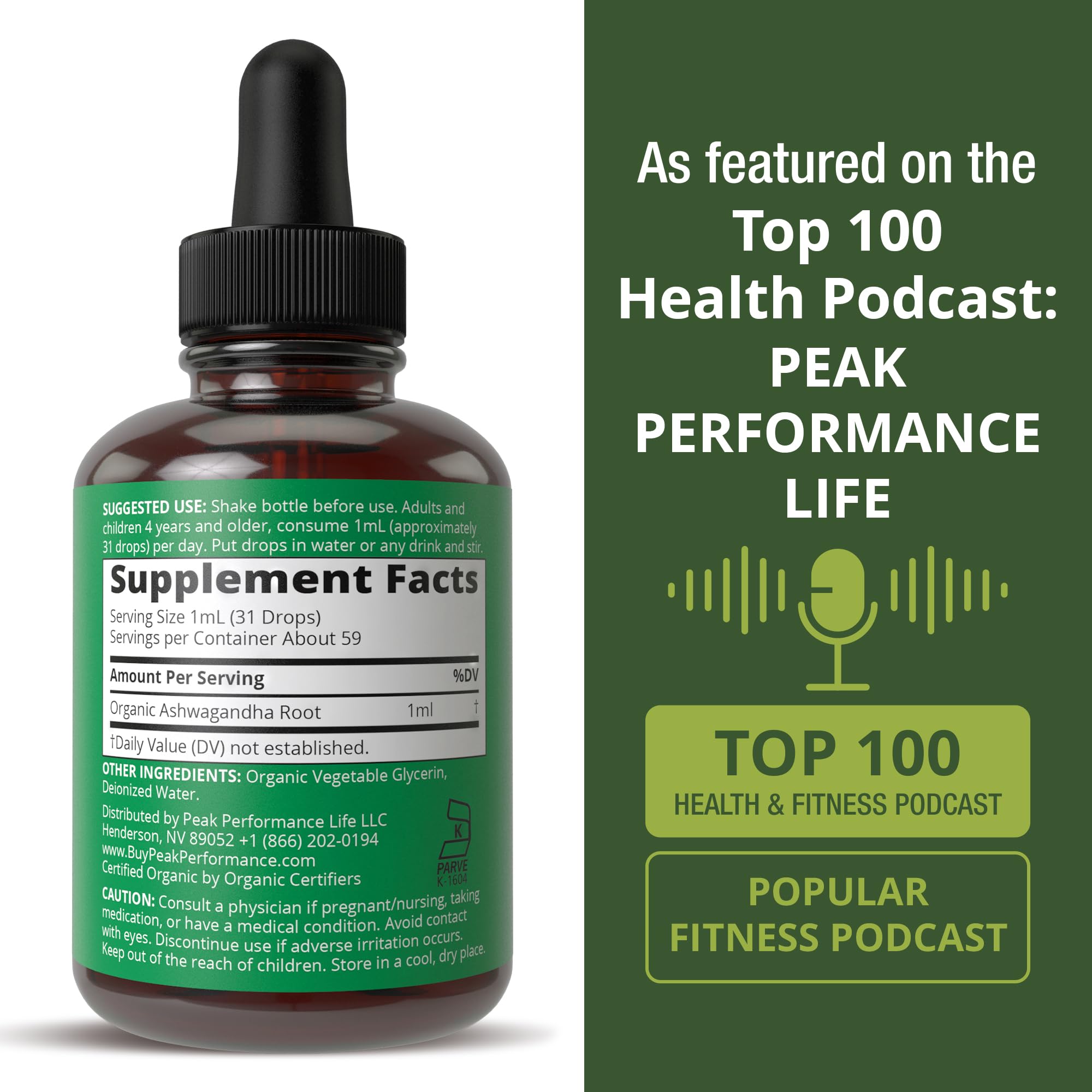 Ashwagandha Liquid Drops. USDA Organic Vegan Supplement. Extra Strength Ashwagandha Root Extract for Women, Men, Kids. with Adaptogens. Zero Sugar, Organic, Gluten Free Tincture Supplements. Peak PerformanceAu supplements