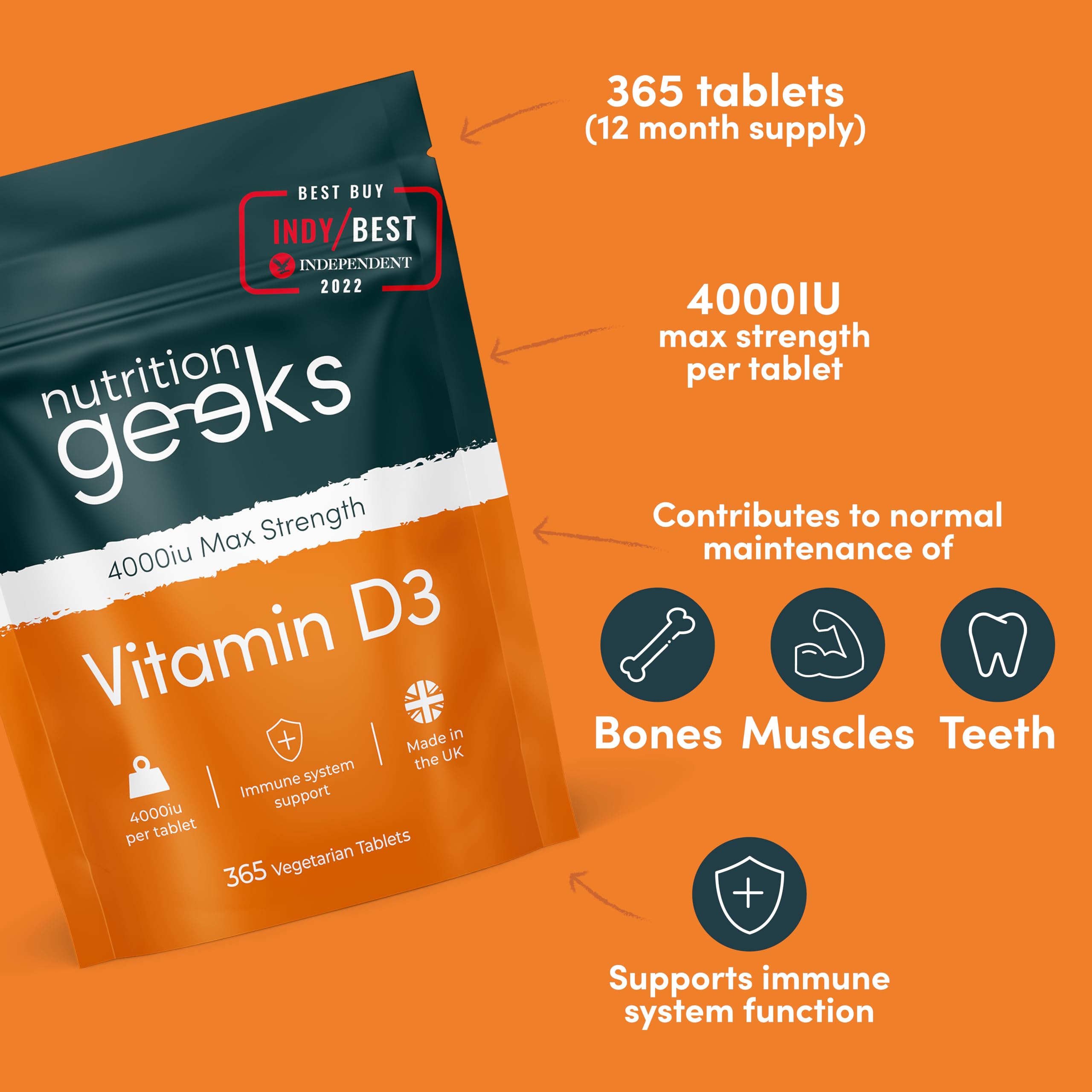 Vegetarian Vitamin D3 4000 iu - 1 Year Supply, 365 Easy-Swallow High Strength Vitamin Nutrition GeeksUS supplements