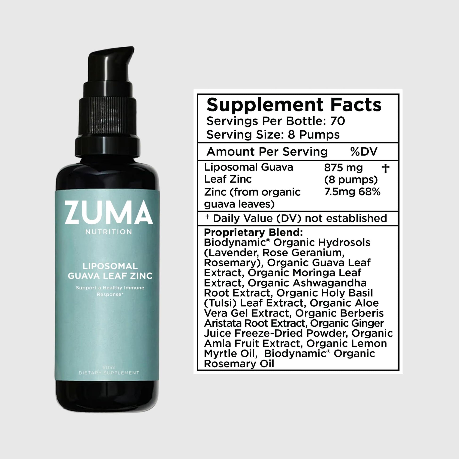 Zuma Nutrition Guava Leaf Zinc with Vitamin C, Vegan & Natural Herbal Supplement for Skin Health, Longevity and Daily Wellness Support for Men and Women, Skin Care Routine, 60 ML Bottle Zuma NutritionAu supplements