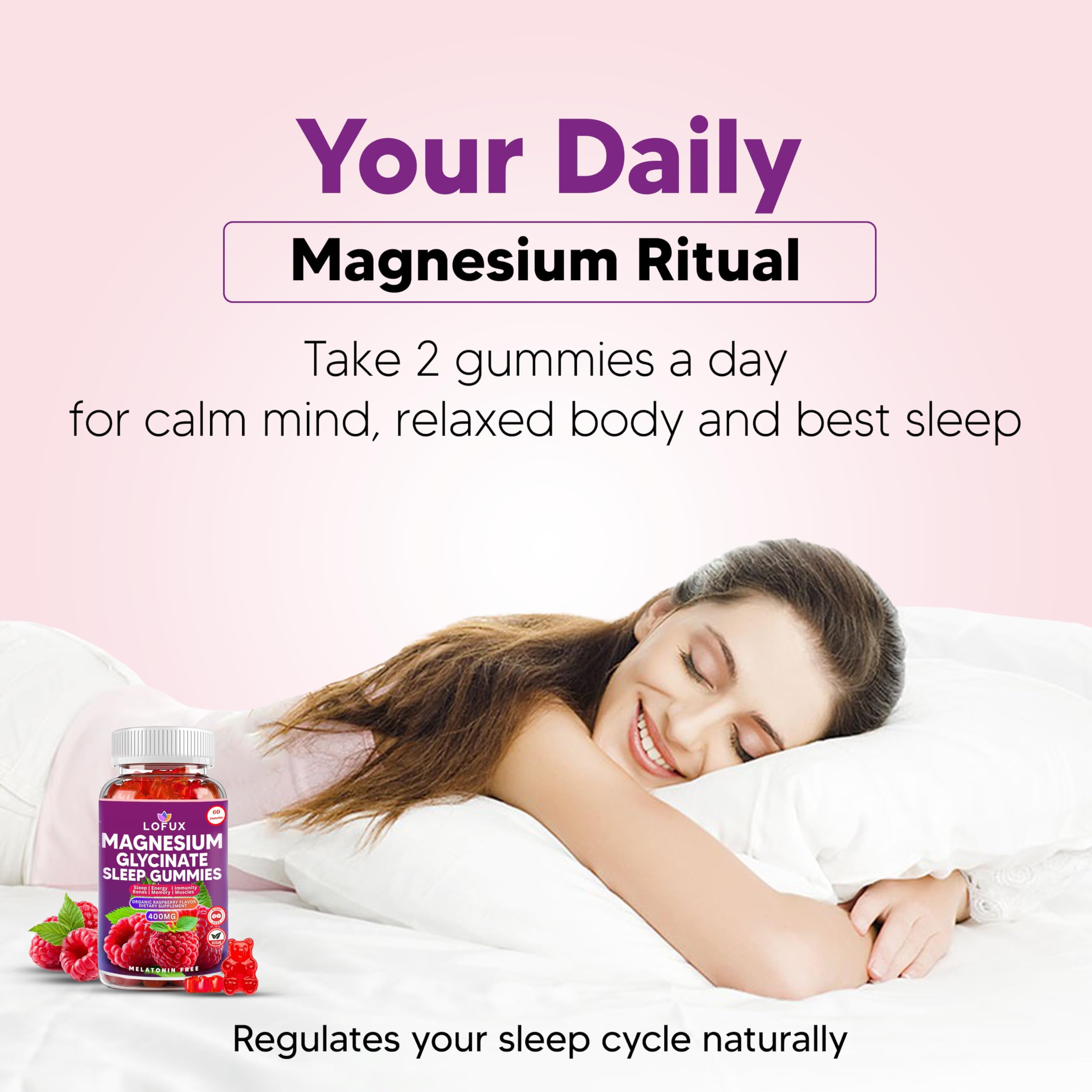 Lofux Magnesium Glycinate Gummies 400mg, Sugar Free Magnesium Gummies for Adults Women, Men, Chewable Supplement Gummy with L-Threonate, Vitamin D, B6, CoQ10 - for Calm, Sleep, Body Relaxation, 120 Ct LofuxAu supplements