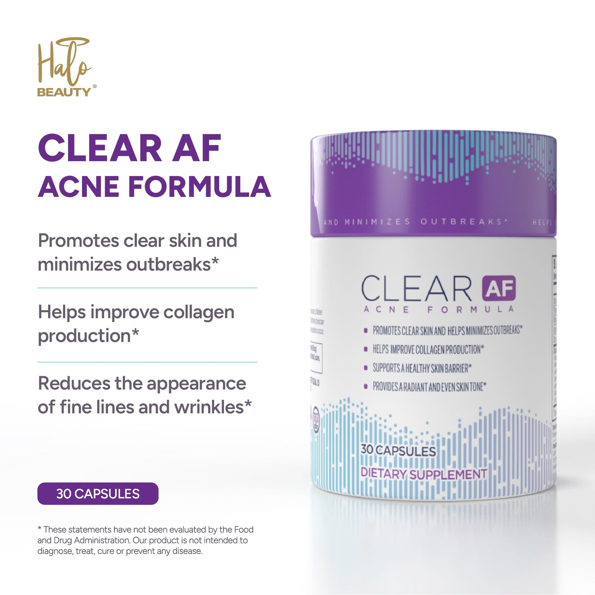 Clear AF Clear Skin Supplement | Skin Barrier Hydration & Clear Complexion Support with Vegan Ceramides, Zinc, Vitamin D3, B6, Riboflavin & Thiamine | Vegan Capsules | 30-Day Supply Clear AFAu supplements