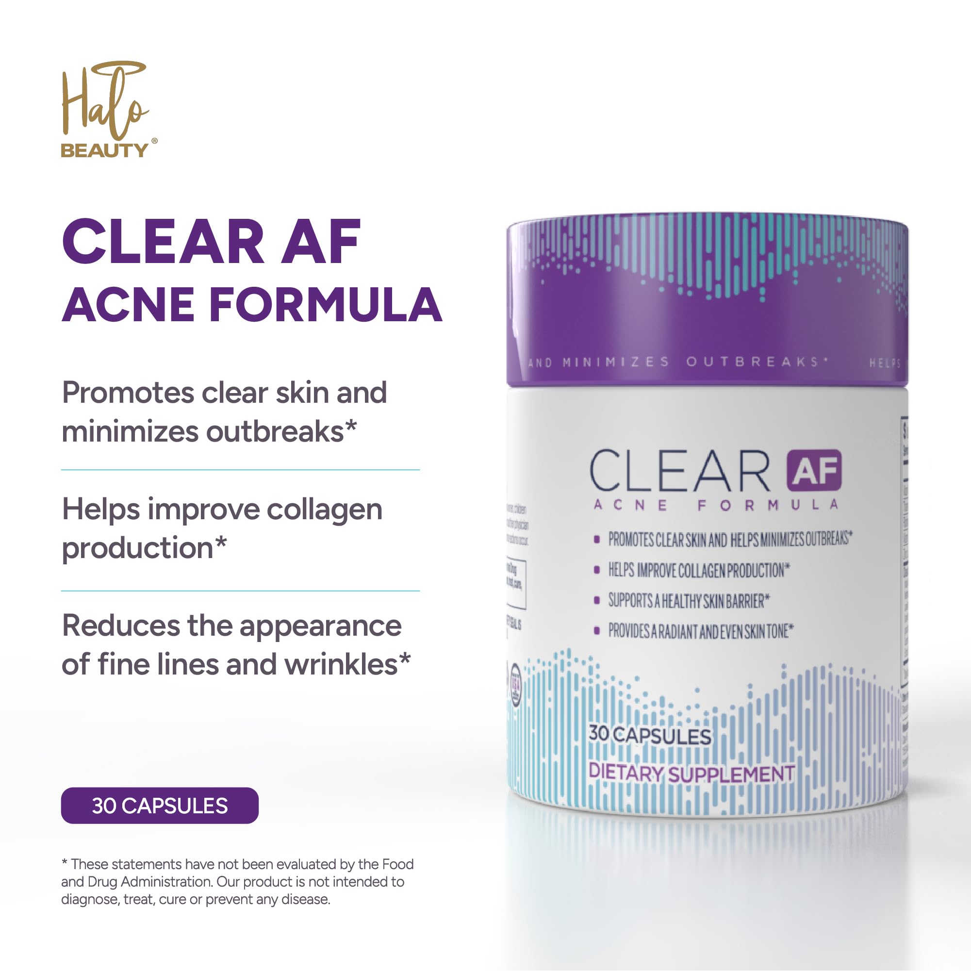 Clear AF Clear Skin Supplement | Skin Barrier Hydration & Clear Complexion Support with Vegan Ceramides, Zinc, Vitamin D3, B6, Riboflavin & Thiamine | Vegan Capsules | 30-Day Supply Clear AFAu supplements