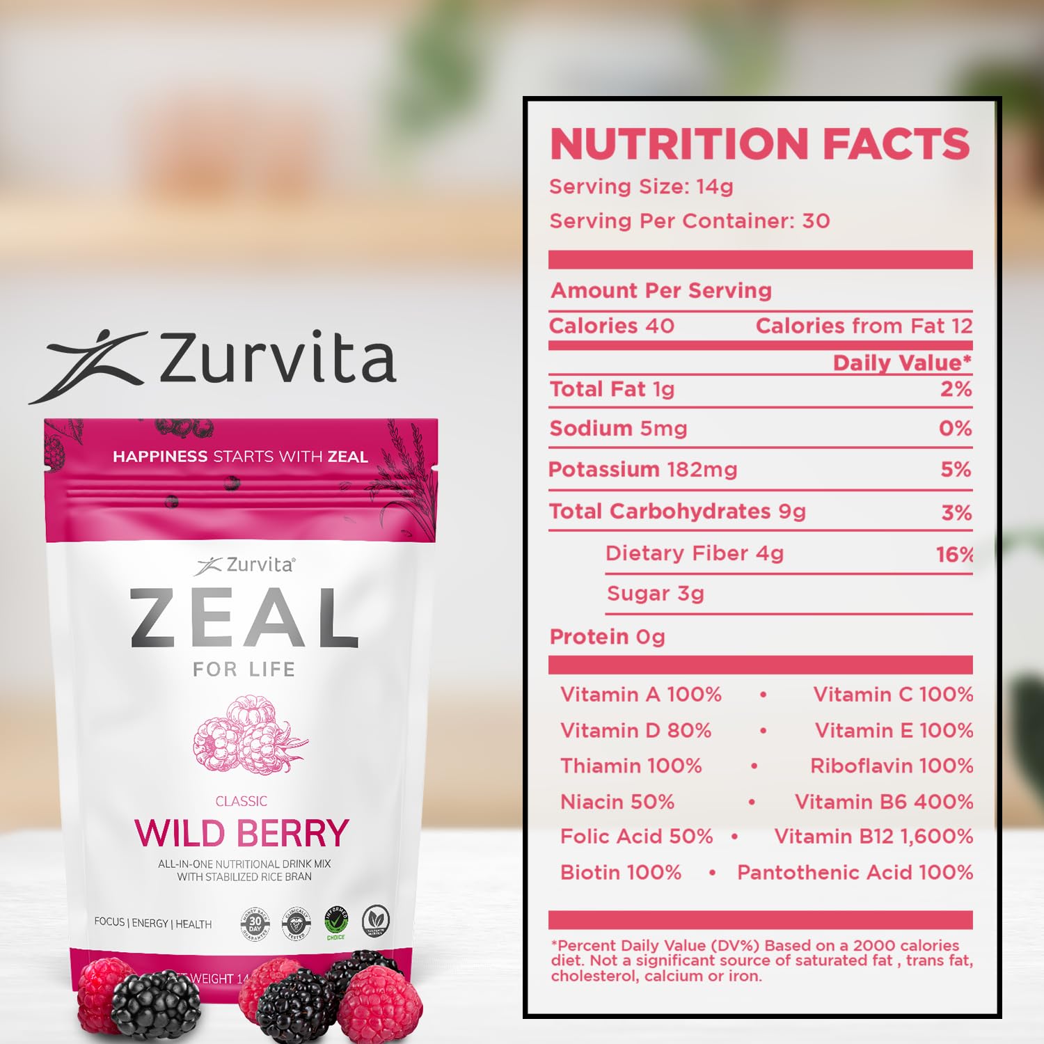 Zurvita - Zeal for Life 30-Day Wellness Bag - Wild Berry (Classic) - Nutritional Supplement for Vitality, Immunity, and Wellness - 420 Grams ZurvitaAu supplements