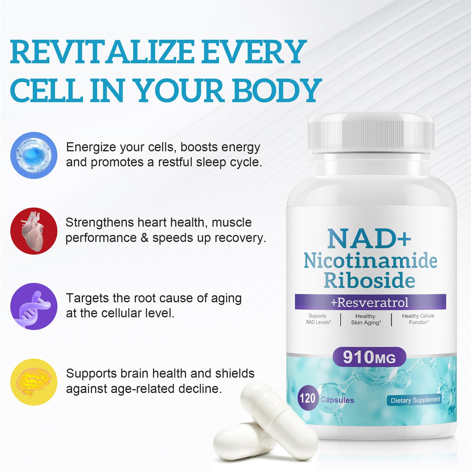 NAD+ Supplement Alternative - Liposomal Nicotinamide Riboside - Resveratrol & Quercetin - High Purity NAD Supplements for Anti-Aging, Focus, Energy 120 Capsules RuduwuAu supplements