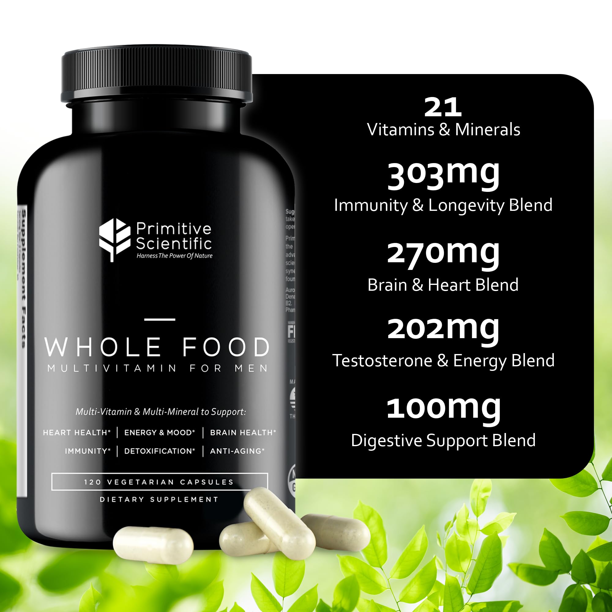 Primitive Scientific Whole Food Natural Multivitamin and Mineral Capsules for Men - All-Day Energy, Inner Zen, and Stronger You (120 Capsules) Primitive ScientificAu supplements