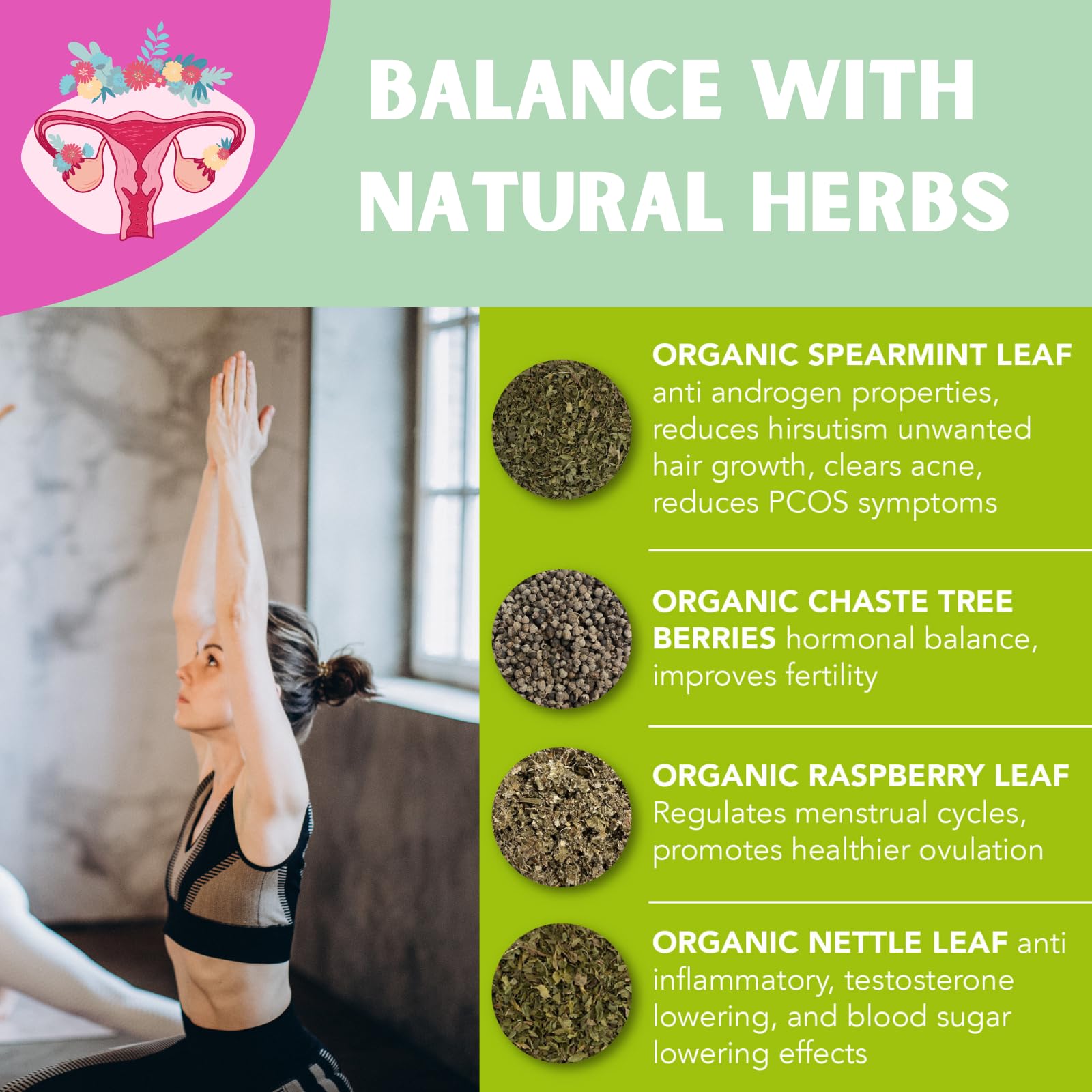 PCOS Cystem Tea with Organic Red Raspberry Leaf, Vitex, Spearmint Tea Supports Fertility PCOS Herbal TeaAu supplements