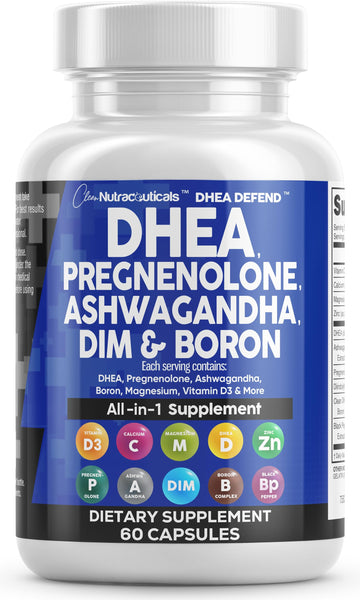 DHEA 200mg Supplement Pregnenolone 100mg for Men & Women with DIM Ashwagandha Boron 6mg Complex Calcium Magnesium Zinc 50mg Vitamin D3 5000 iu Hormone Support Capsules Pills - Made in USA 60 Ct Clean NutraceuticalsAu supplements