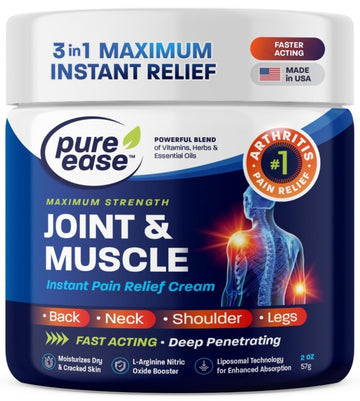 Pure Ease Arthritis Pain Relief Cream for Back 3 in 1 Maximum Instant Relief 2 OZ - Fast-Acting Muscle Pain Cream Extra Strength Joint & Knee - Powerful Formula for Neck Shoulder & Lower Back Pure EaseAu supplements
