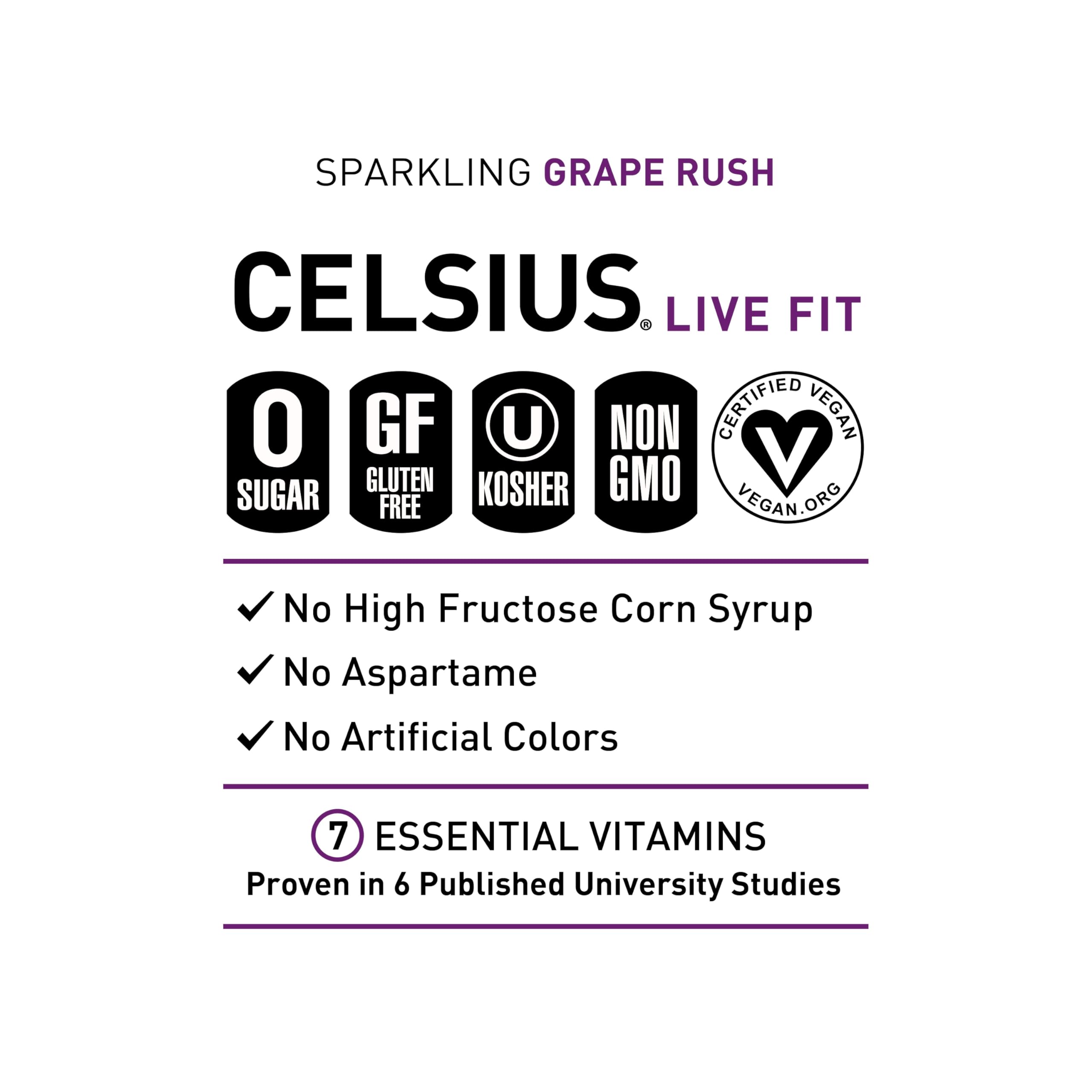 CELSIUS Sparkling Grape Rush, Functional Essential Energy Drink 12 Fl Oz (Pack of 12) CELSIUSUS supplements