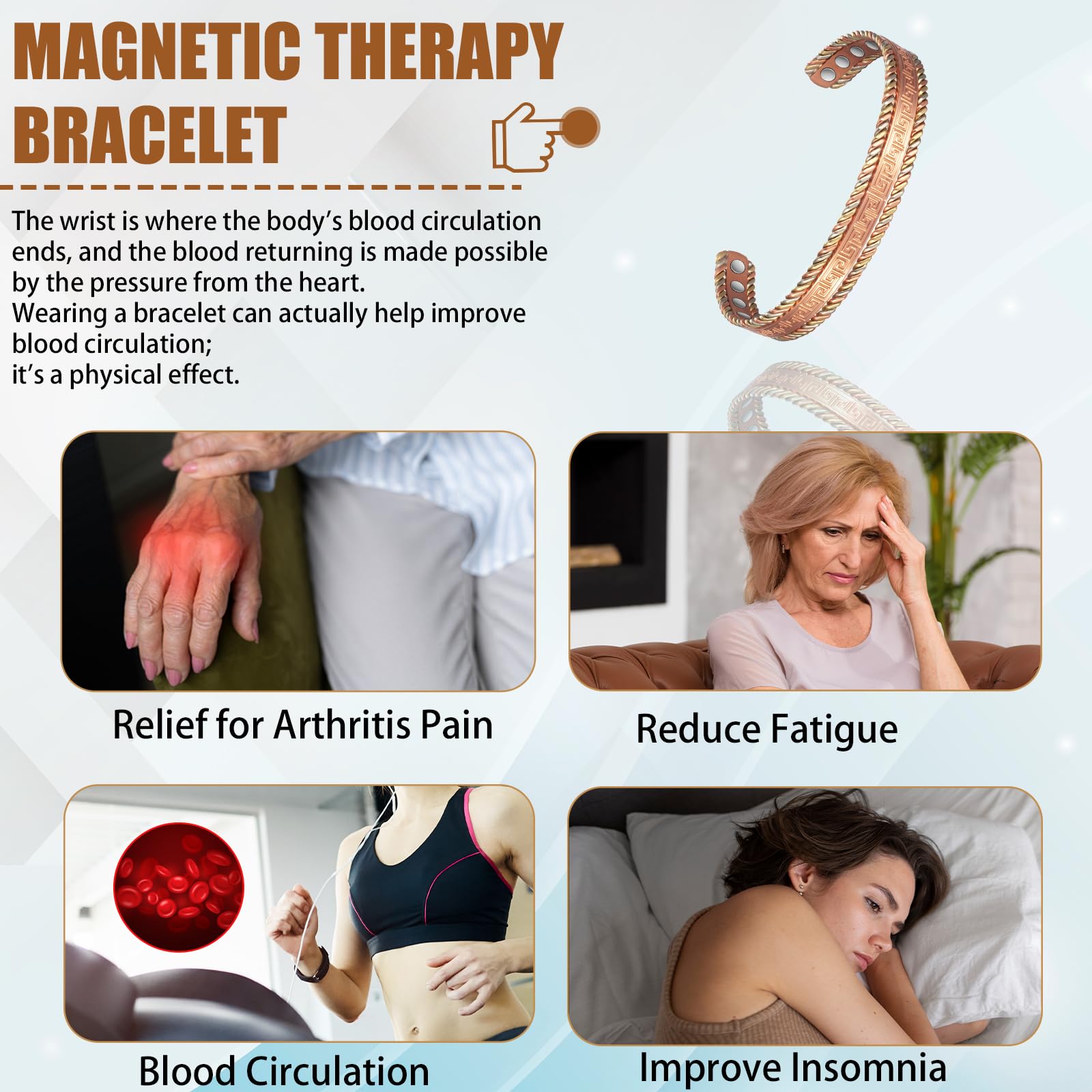 EnerCoppeX Copper Magnetic Bracelet for Women, 99.99% Pure Copper Cuff with 3500 Gauss Magnets (A) EnerCoppeXAu supplements