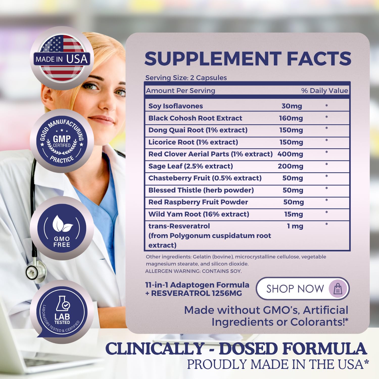 11-in-1 Hormonal Balance, Relief for Menopause Symptoms, Helps Reduce Hot Flashes, Night Sweats, and Mood Swings, Clinically Proven Ingredients, Natural PMS Support, Made in USA, 3rd Party-Tested HERBAL HOTAu supplements