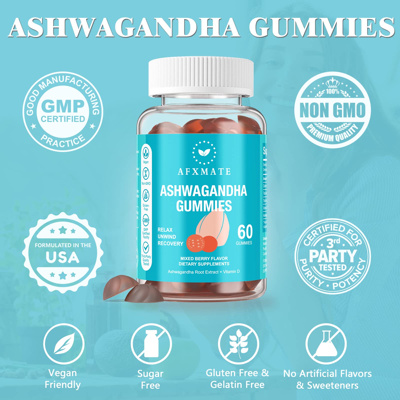 AFXMATE Ashwagandha Gummies & Vitamin D Gummies for Men & Women 120 Count Aswangdha Supplement (Non-GMO, Sugar Free & Gluten Free) AFXMATEAu supplements
