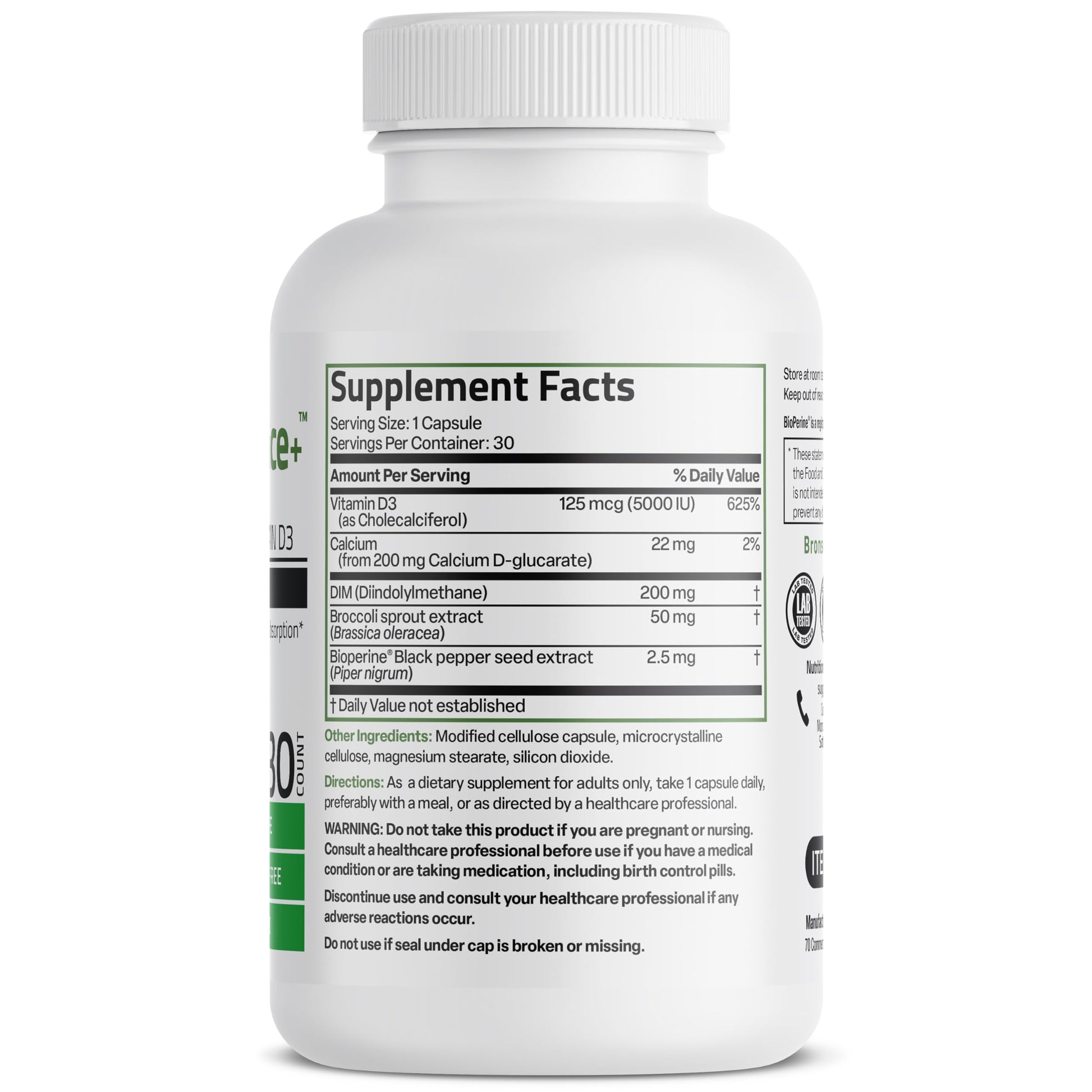 Bronson DIM Balance+ Calcium D-Glucarate, Broccoli Sprouts and Vitamin D3 200 MG of DIM per Capsule Supports Estrogen Metabolism and Balanced Hormone Levels Non-GMO, 30 Vegetarian Capsules BronsonAu supplements