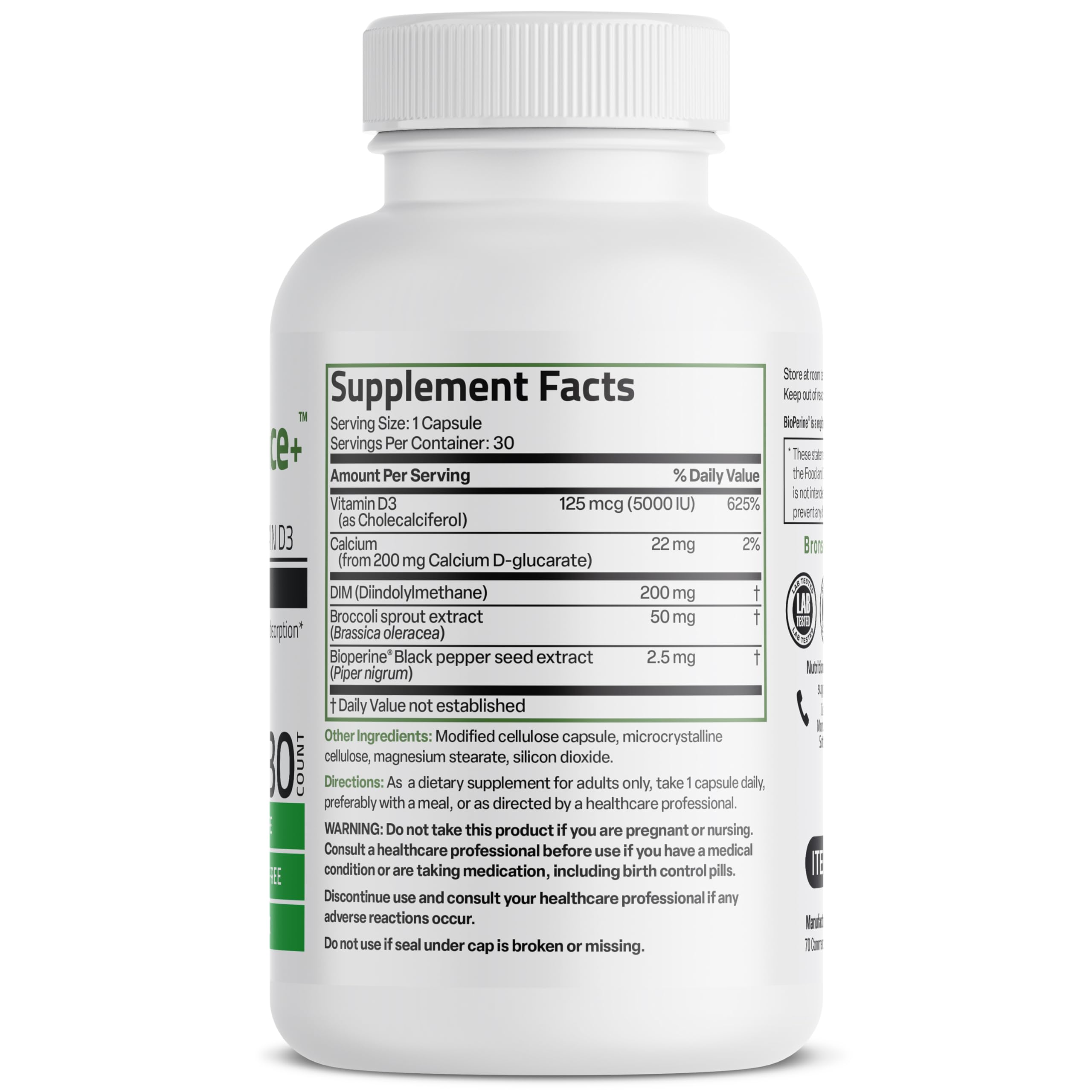Bronson DIM Balance+ Calcium D-Glucarate, Broccoli Sprouts and Vitamin D3 200 MG of DIM per Capsule Supports Estrogen Metabolism and Balanced Hormone Levels Non-GMO, 30 Vegetarian Capsules BronsonAu supplements