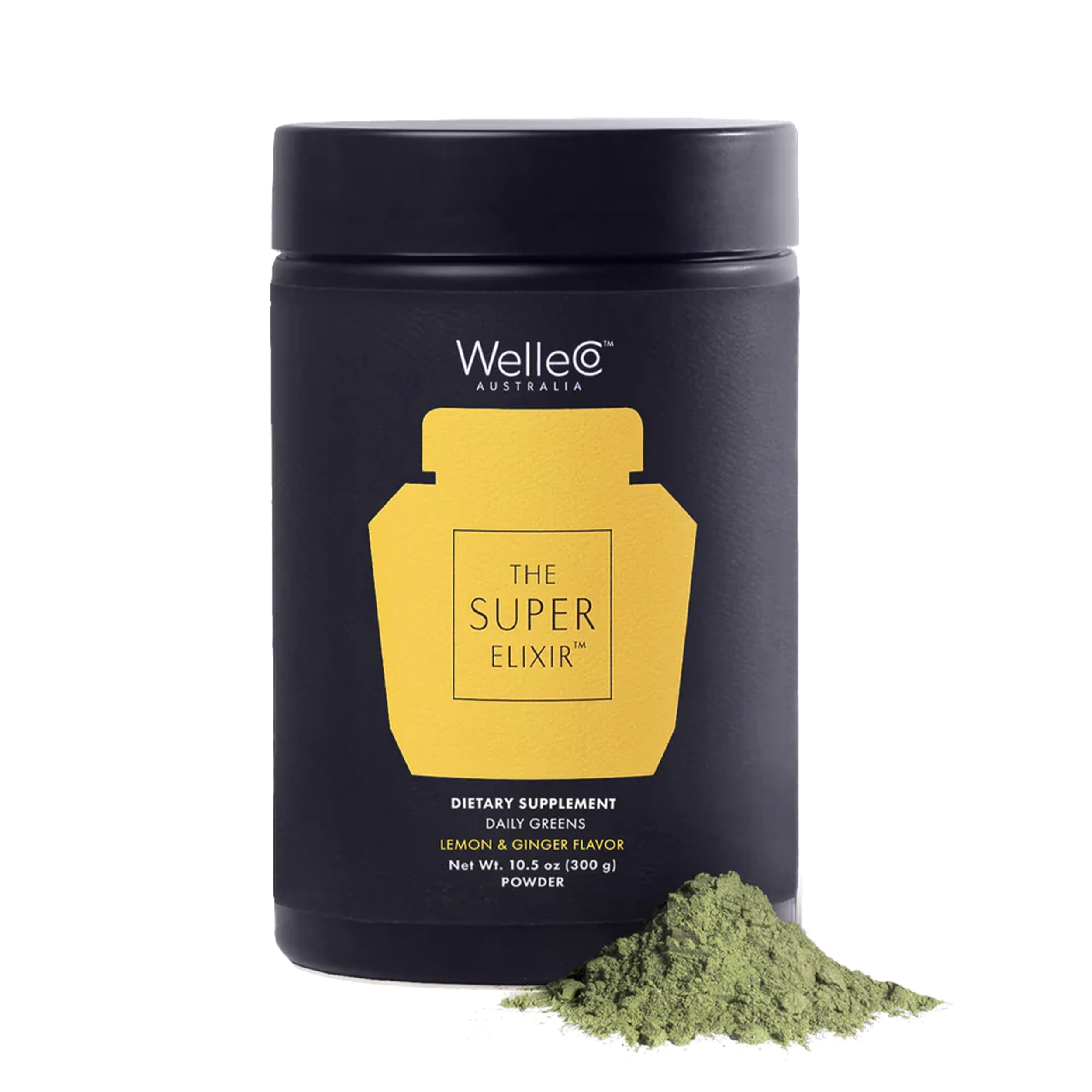 WelleCo The Super Elixir Daily Greens Powder, Probiotic Drink Mix with Whole Foods, Gluten Free, Vegan Gut Health Powder, Energy, Immunity, Healthy Skin, Hair & Nails (300g, Lemon Ginger) WelleCoAu supplements