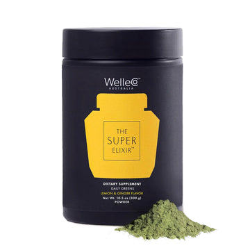 WelleCo The Super Elixir Daily Greens Powder, Probiotic Drink Mix with Whole Foods, Gluten Free, Vegan Gut Health Powder, Energy, Immunity, Healthy Skin, Hair & Nails (300g, Lemon Ginger) WelleCoAu supplements