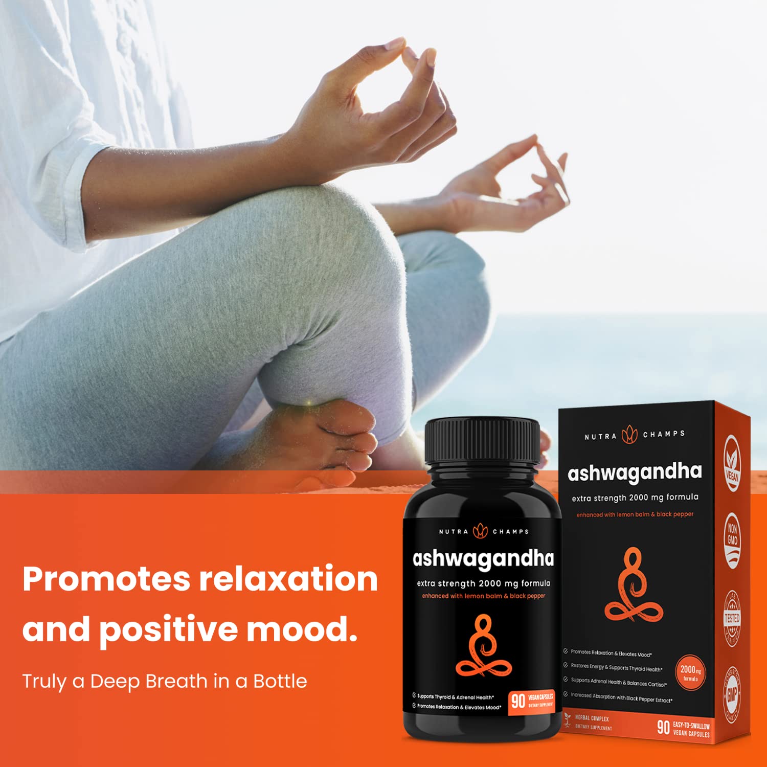 NutraChamps Organic Ashwagandha Capsules, 2000mg Adrenal Fatigue, Thyroid & Mood Support Ashwagandha Supplements, Ashwagandha Root Powder & Lemon Balm, Superior Absorption with Black Pepper NutraChampsAu supplements