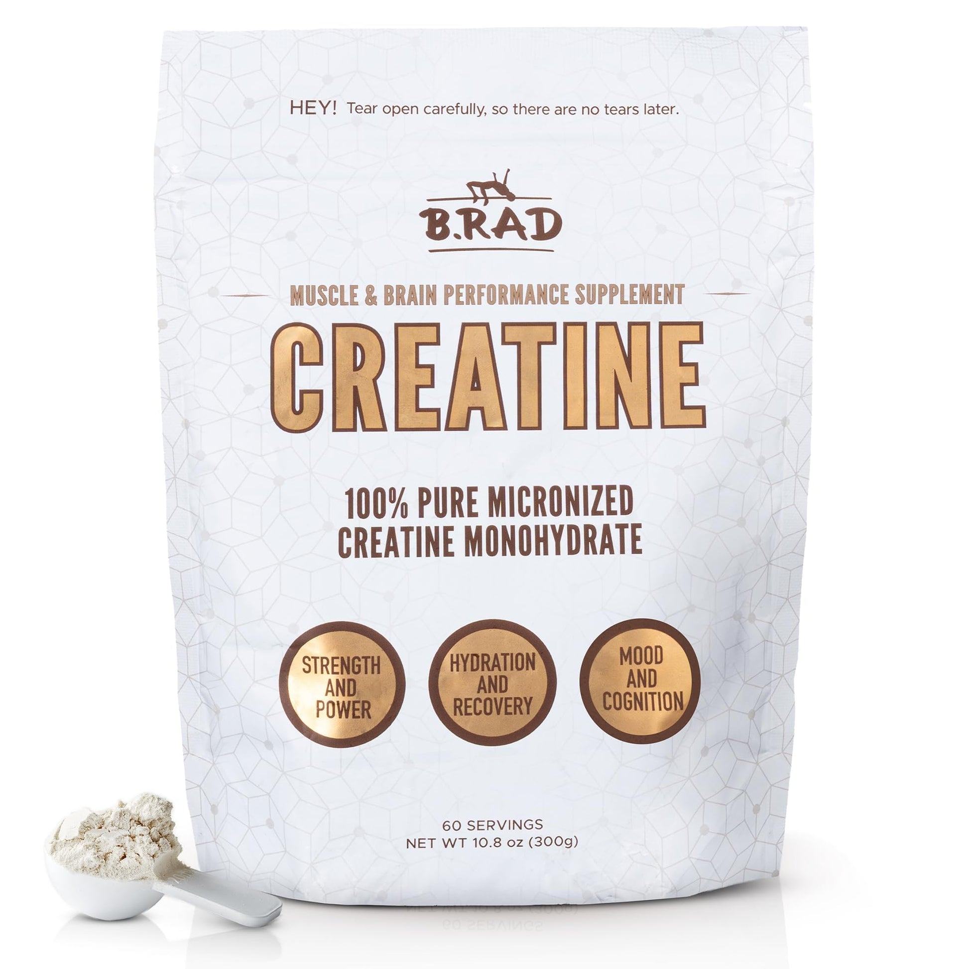 B.rad 100% Pure Micronized Creatine Monohydrate Powder | Natural, No Additives | Boosts Muscle Strength, Recovery & Performance | Supports Brain Health | 300g, 60 Servings B.radAu supplements