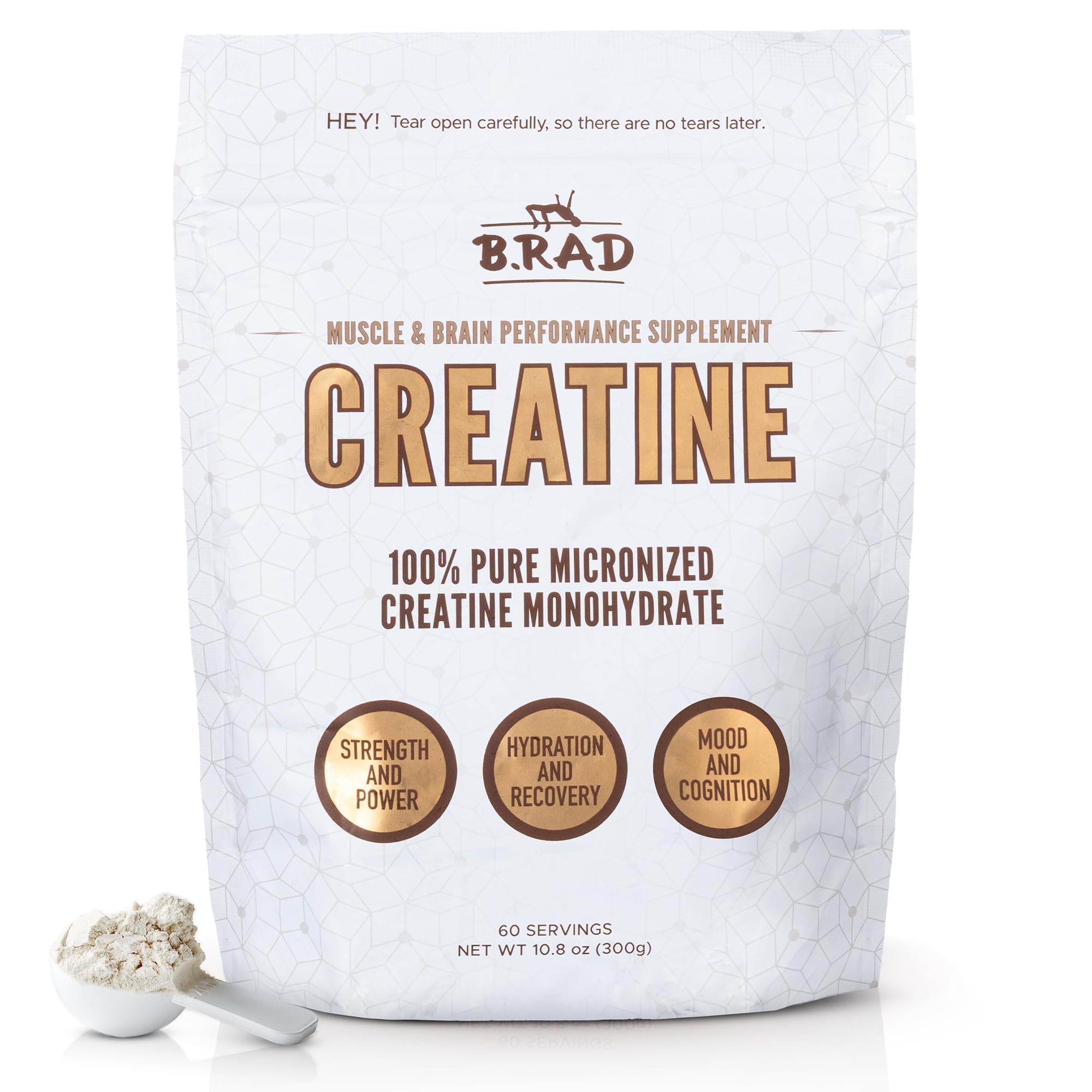 B.rad 100% Pure Micronized Creatine Monohydrate Powder | Natural, No Additives | Boosts Muscle Strength, Recovery & Performance | Supports Brain Health | 300g, 60 Servings B.radAu supplements