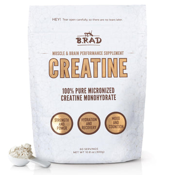 B.rad 100% Pure Micronized Creatine Monohydrate Powder | Natural, No Additives | Boosts Muscle Strength, Recovery & Performance | Supports Brain Health | 300g, 60 Servings B.radAu supplements