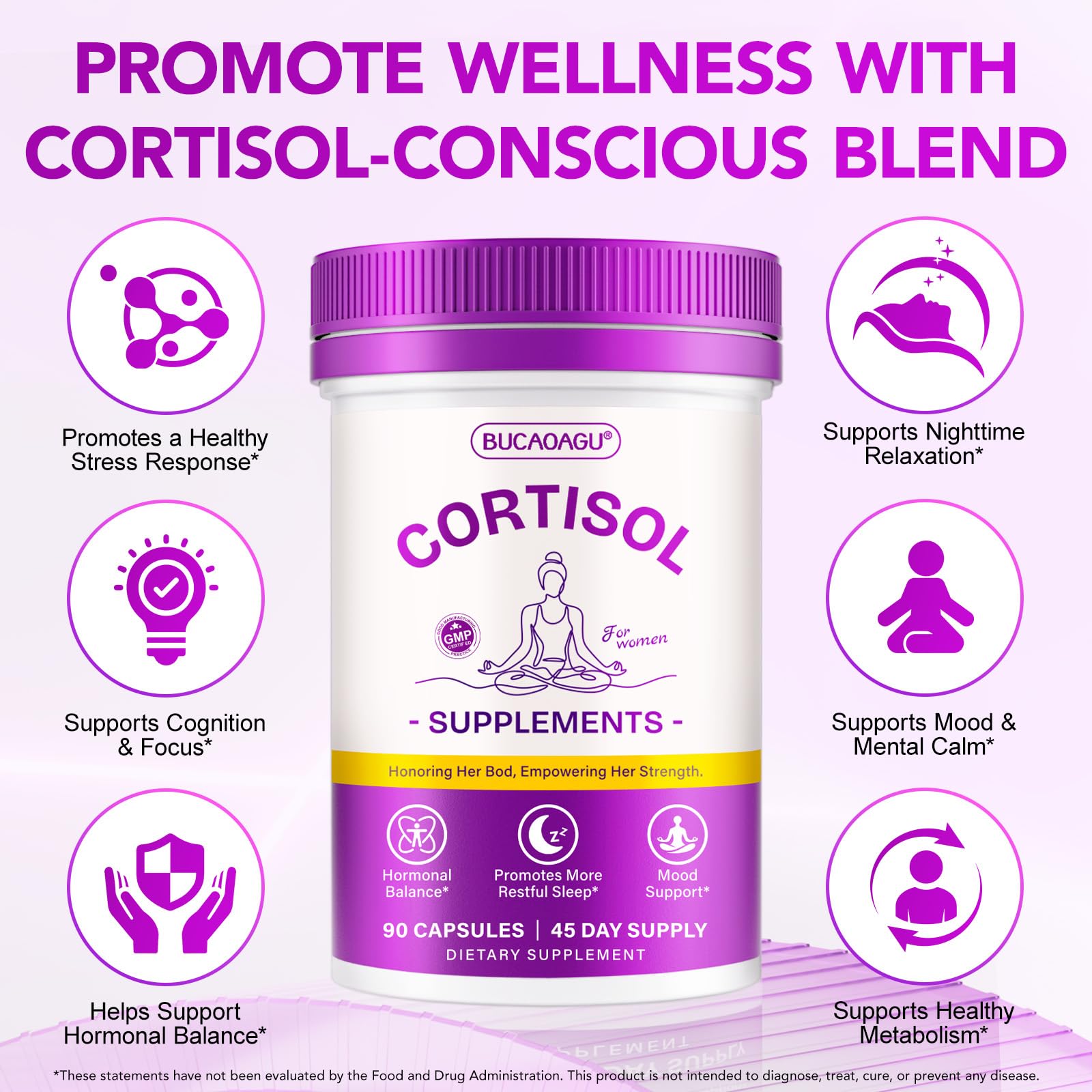 BUCAOAGU Cortisol Supplements for Women - Cortisol Reducer & Stress Support - Magnolia Bark, Rhodiola Rosea, Holy Basil, Magnesuim, Phosphatidylserine - Hormone Balance & Mood, Focus, Sleep Support BUCAOAGUAu supplements