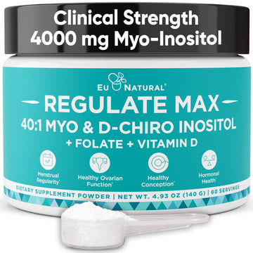 Eu Natural Regulate MAX Myo-Inositol & D-Chiro Inositol Supplement Powder for Women with Vitamin D & Folate Nutritional Support, Hormone Balance & Fertility Support, Unflavored 60 Servings Eu NaturalAu supplements