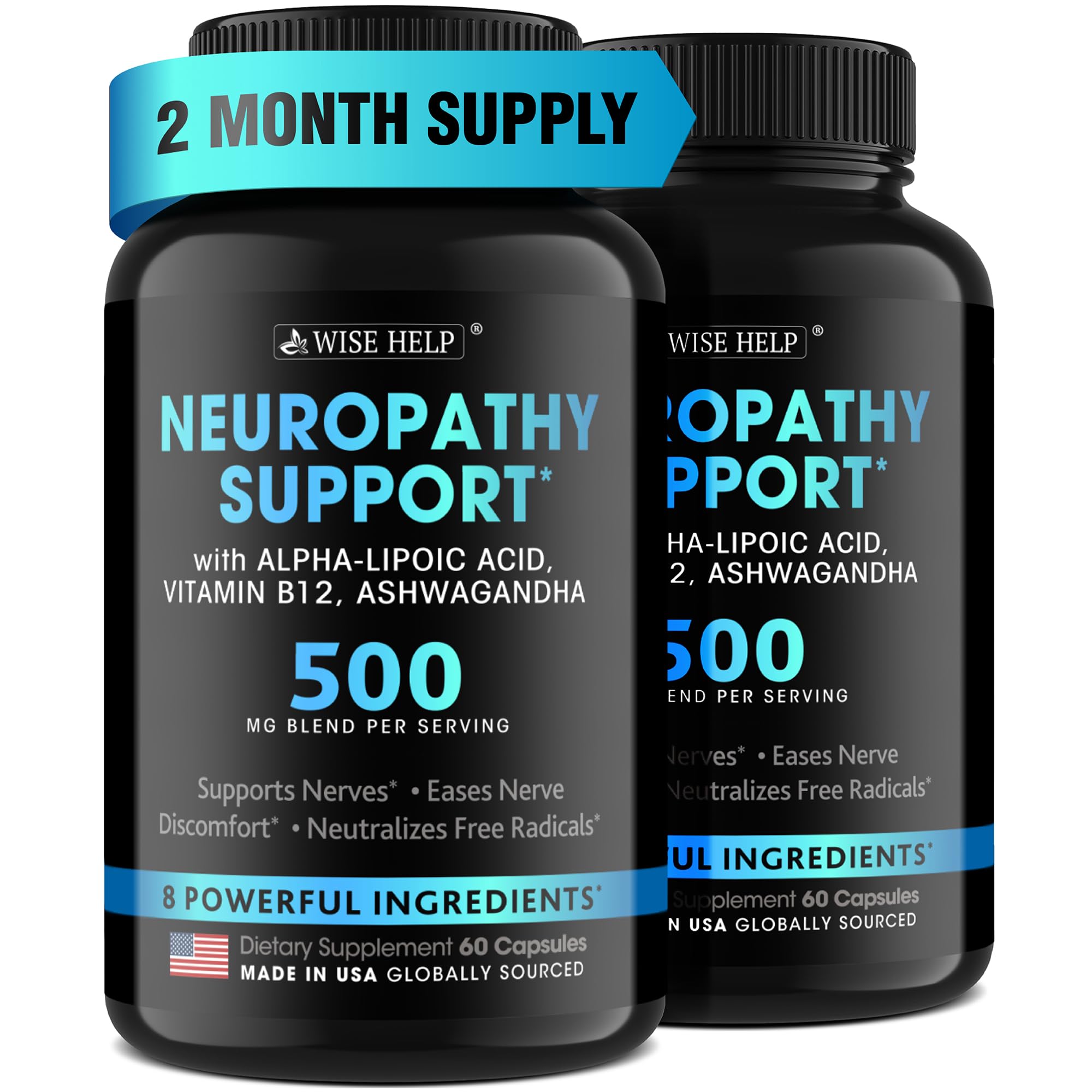 Neuropathy Support Natural Nerve Discomfort Relief - Made in USA - Nerve Antioxidant for Trigeminal Neuralgia, Diabetic & Peripheral Neuropathy - Hands, Neck, Feet & Toes Treatment Formula - Pack of 2 WISEHELPAu supplements