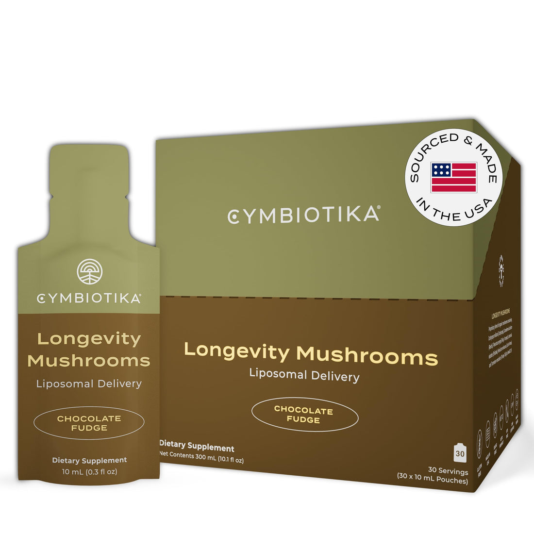 CYMBIOTIKA Liposomal Mushroom Supplement with Lion's Mane, Turkey Tail, B-Vitamins, Cordyceps & Reishi Mushrooms, Supplements for Immune Support and Energy, Chocolate Fudge Flavor, 30 Pack CYMBIOTIKAUS supplements