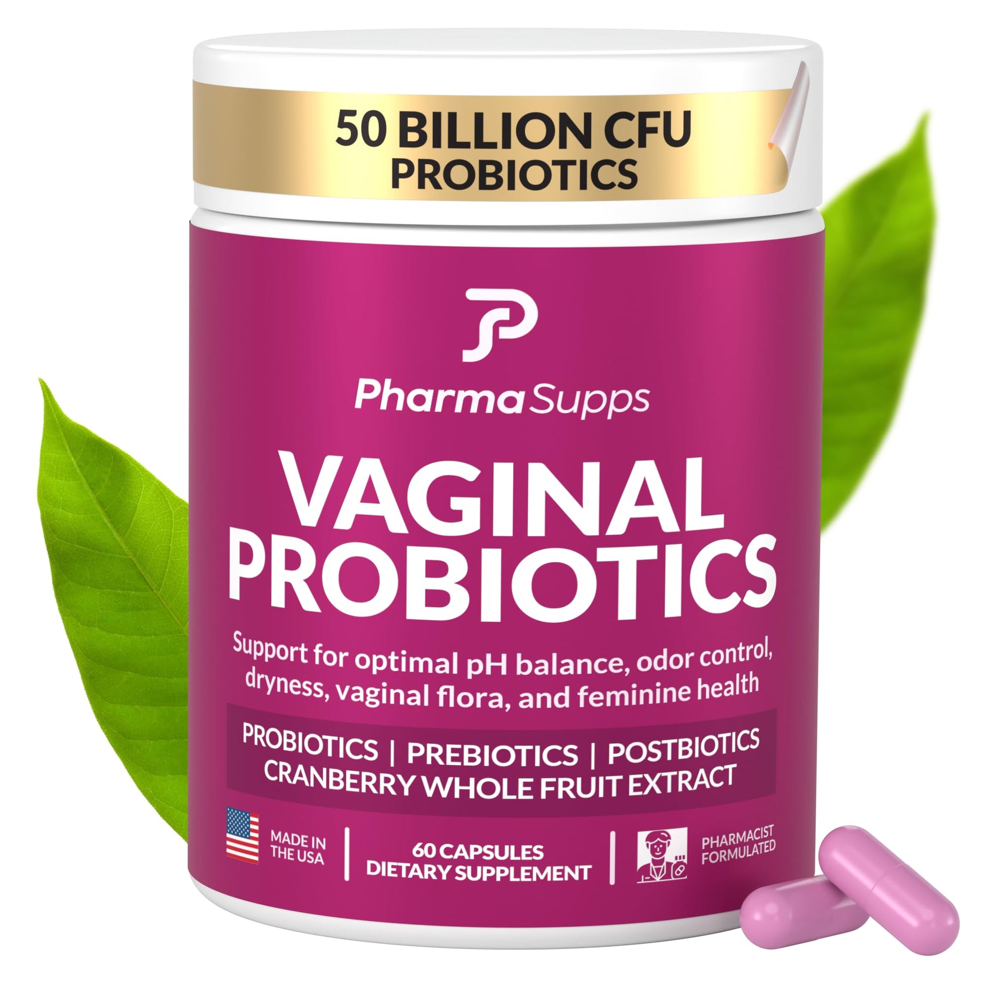 Women’s Probiotic for Vaginal Health | 50 Billion CFU with Probiotics, Prebiotic, Postbiotics & Cranberry for pH Balance, UTI Support, Yeast, Gut Health, Odor, Dryness & Feminine Comfort PharmaSuppsAu supplements