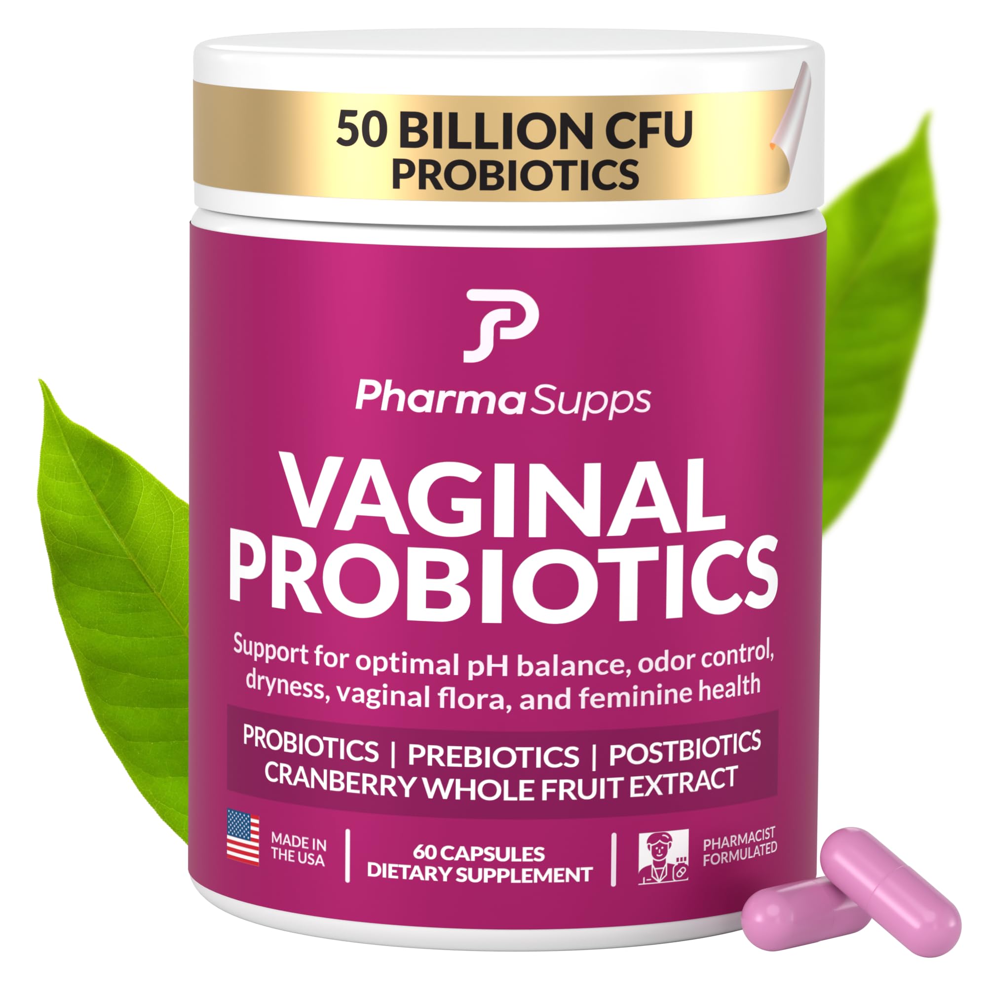 Women’s Probiotic for Vaginal Health | 50 Billion CFU with Probiotics, Prebiotic, Postbiotics & Cranberry for pH Balance, UTI Support, Yeast, Gut Health, Odor, Dryness & Feminine Comfort PharmaSuppsAu supplements