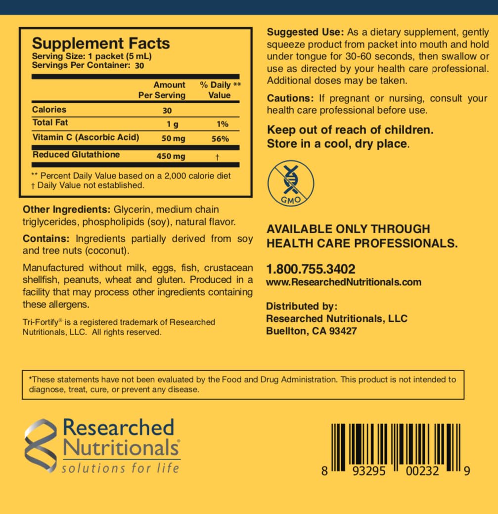 Researched Nutritionals Liposomal Glutathione (450mg) Liquid Gel + Vitamin C - Tri-Fortify - Aid Natural Energy, Immune Support & Detox - Clinically Researched for Absorption - Watermelon (5 Fl Oz) Researched NutritionalsAu supplements