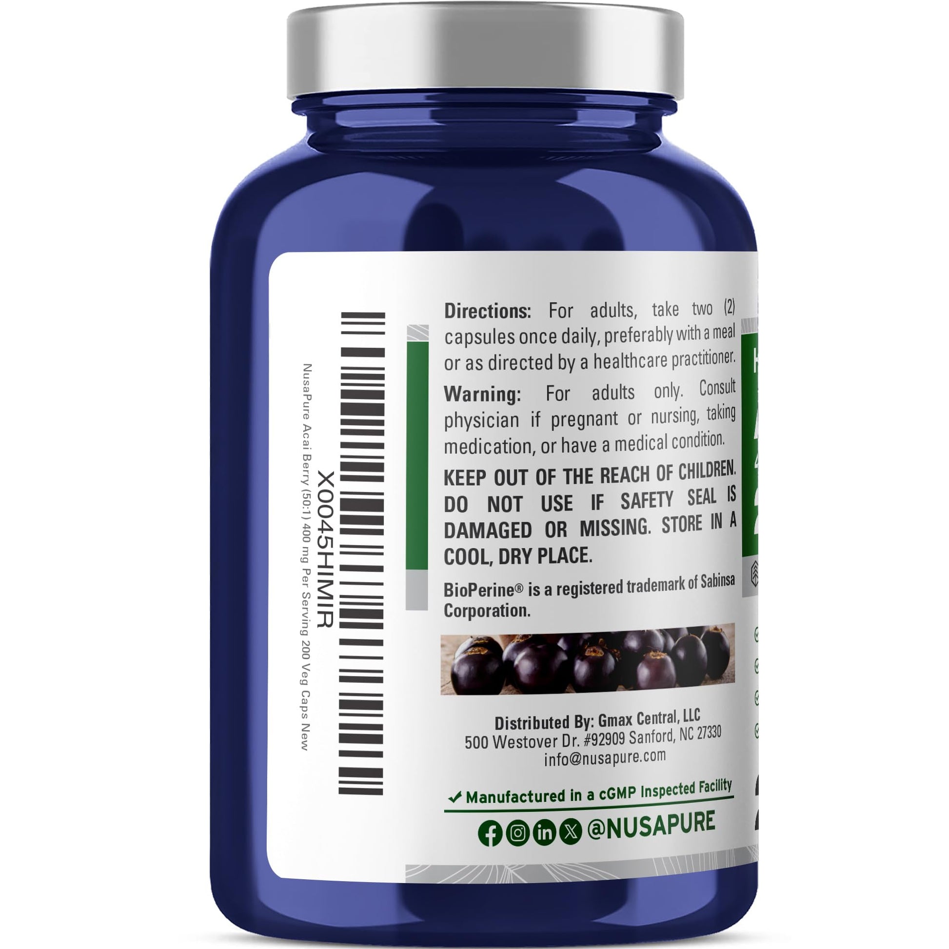 NusaPure Acai Berry 50:1 Extract - Suitable for Vegetarian/Vegan, Non - GMO - 20000 mg - 200 Capsules NusaPureAu supplements