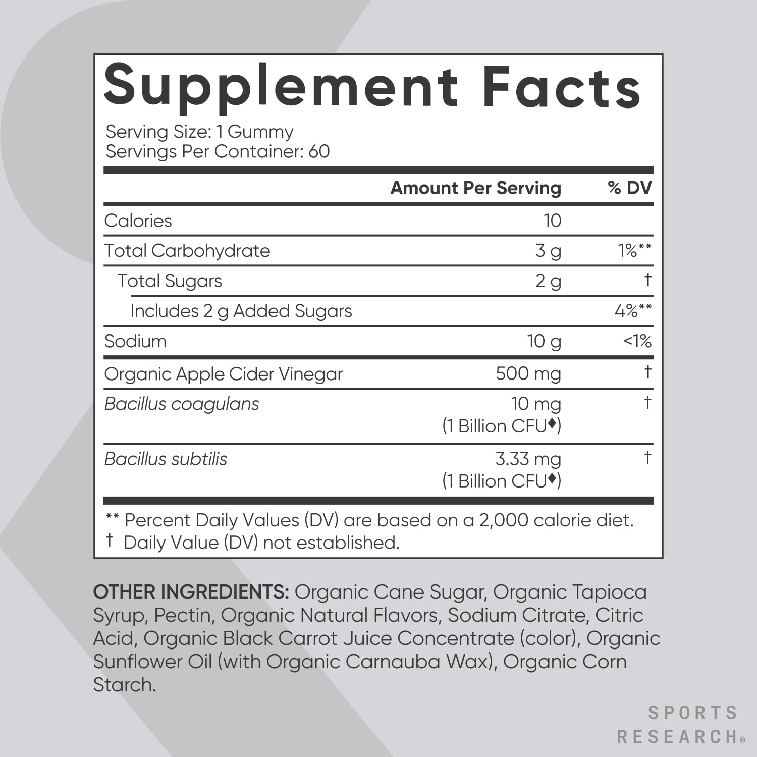 Sports Research Organic Apple Cider Vinegar Gummies with The Mother - USDA Organic Sports ResearchUS supplements
