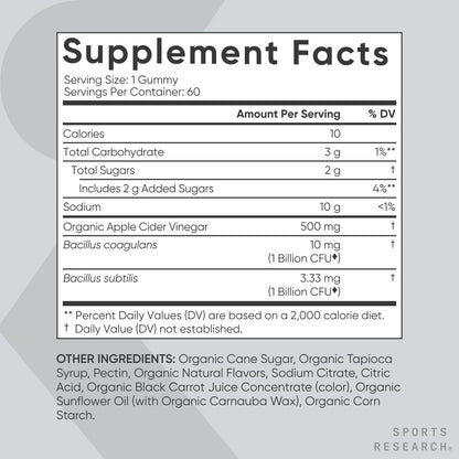 Sports Research Organic Apple Cider Vinegar Gummies with The Mother - USDA Organic Sports ResearchUS supplements