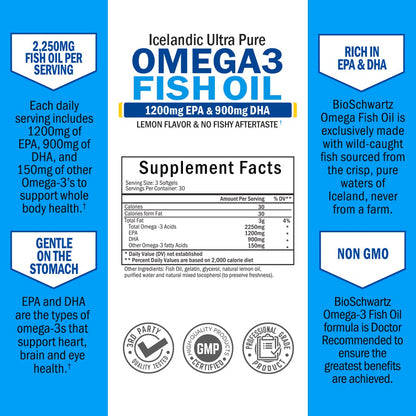 Omega 3 Fish Oil Supplement - 1200mg EPA and 900mg DHA Fatty Acid Per Serving BioSchwartzUS supplements